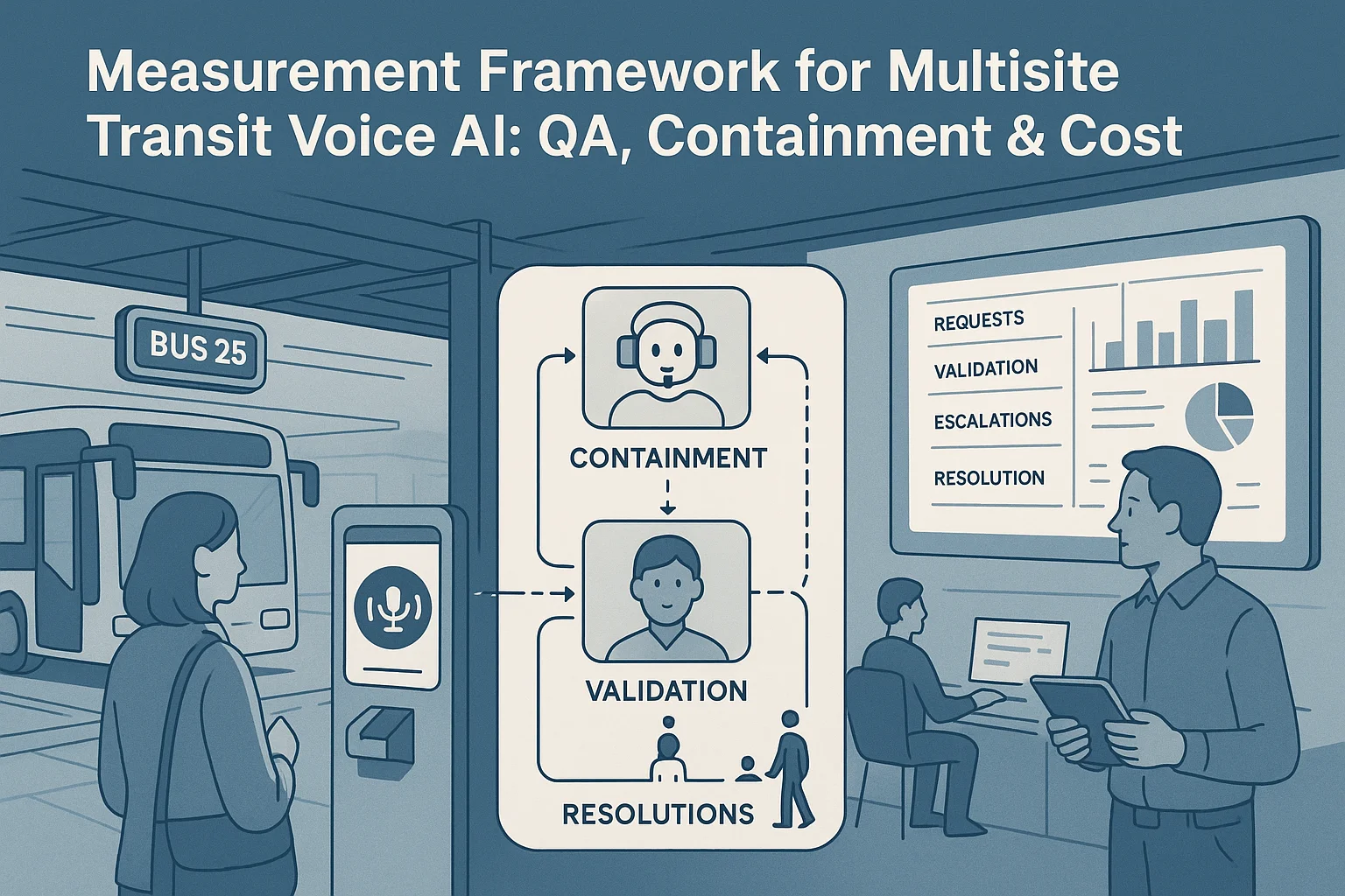 Operations dashboard illustrating transit voice AI measurement framework