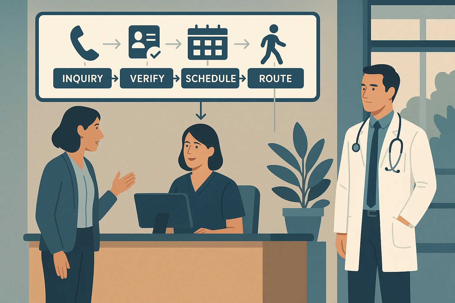 Patient service workflow illustrating Voice AI clinical orchestration