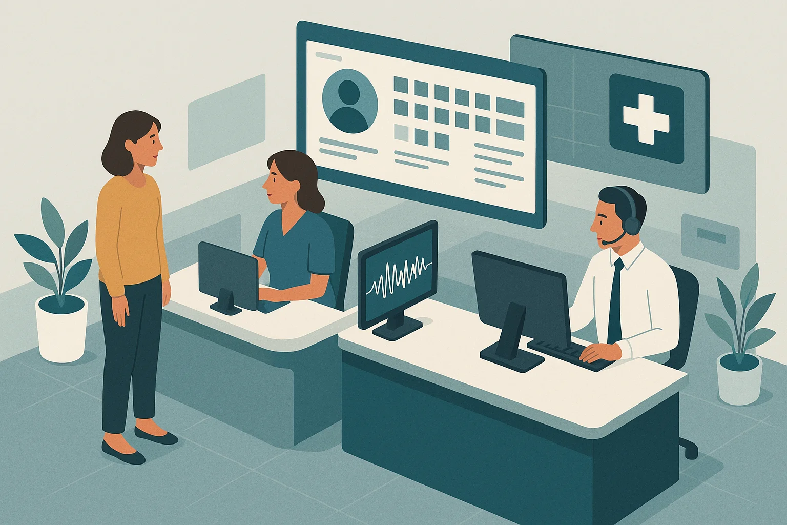 Clinic operations scene illustrating Voice AI patient access
