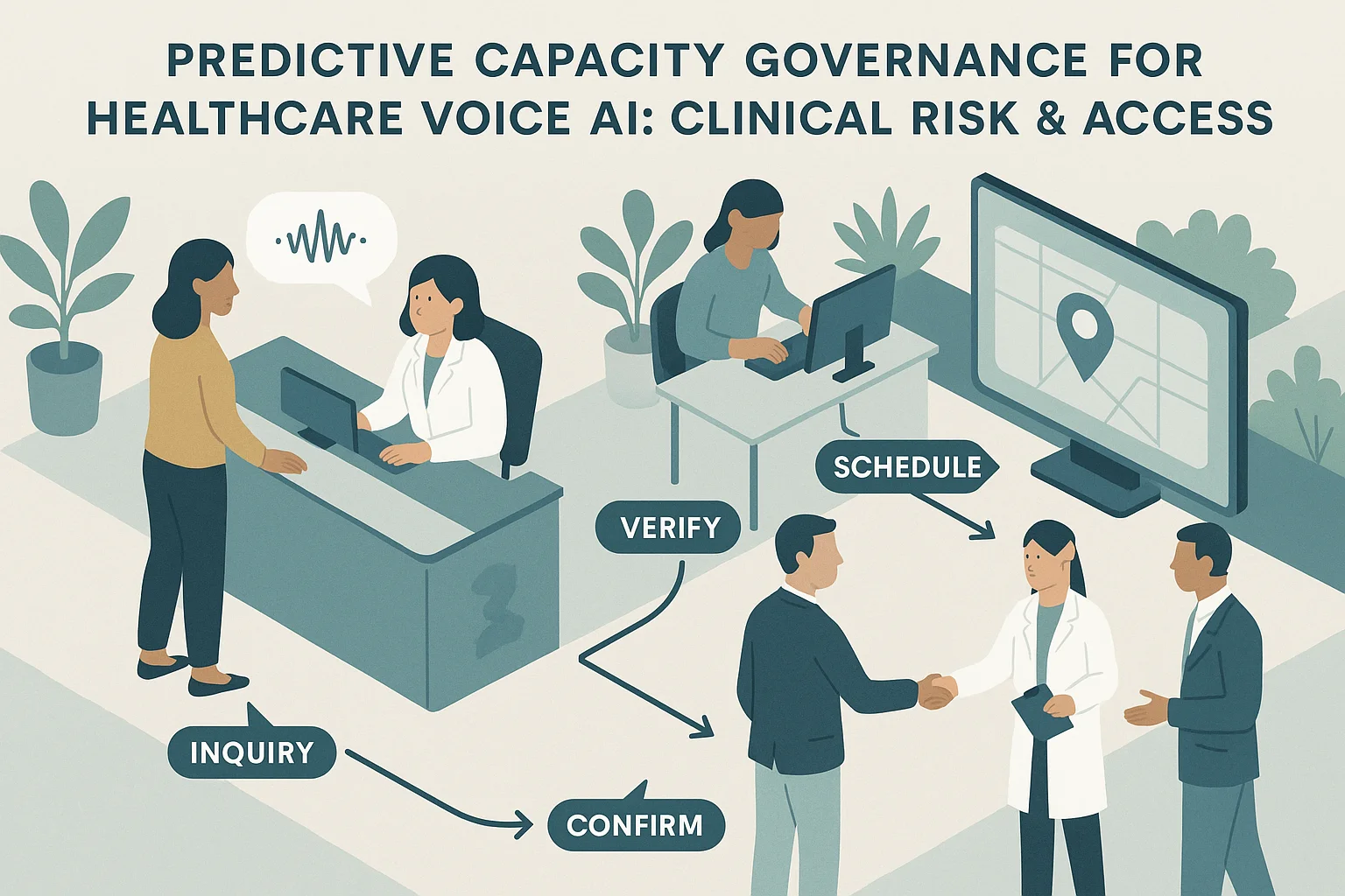 Patient service workflow illustrating Predictive Capacity Governance for Healthcare Voice AI