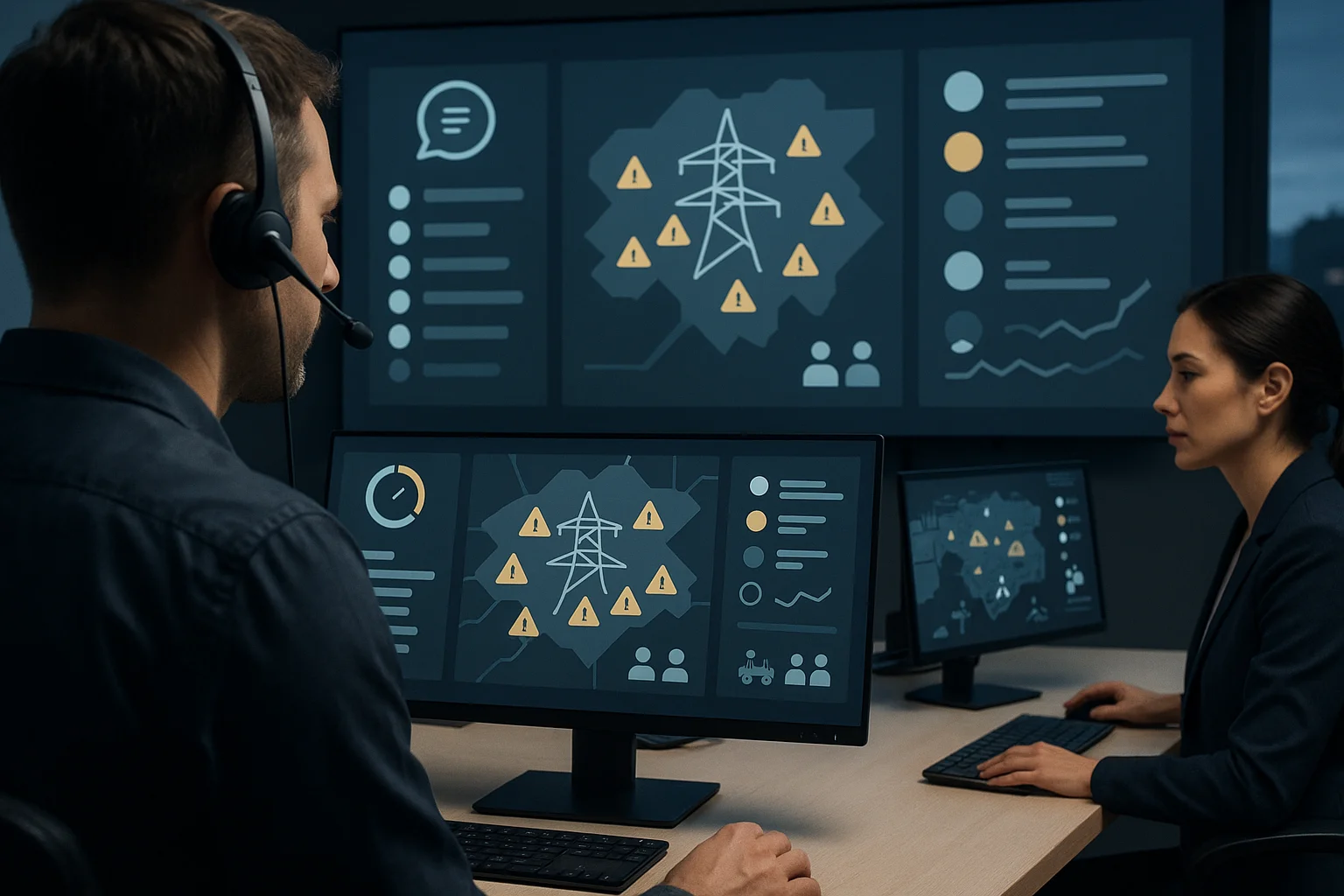 Utility operations dashboard illustrating Voice AI for utility outage communications