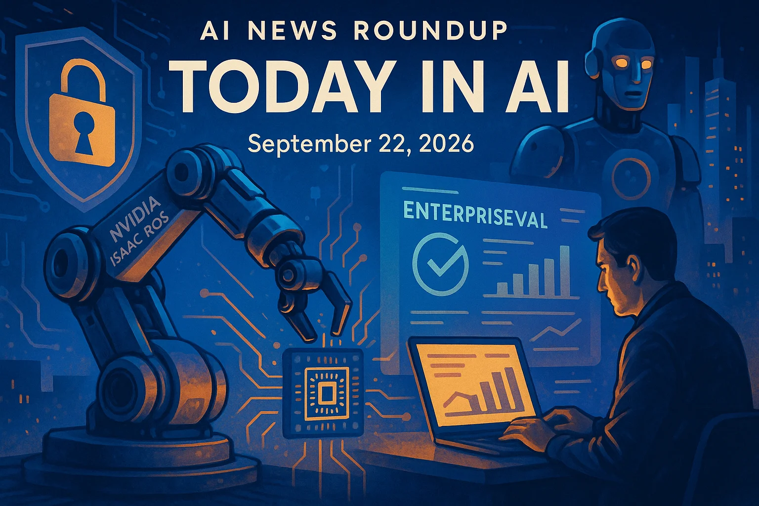 At-a-glance illustrated summary for AI News Brief for September 22, 2026: NVIDIA Isaac ROS 5.0 Advances Agentic, Open Source Robotics Development dated September 22, 2026