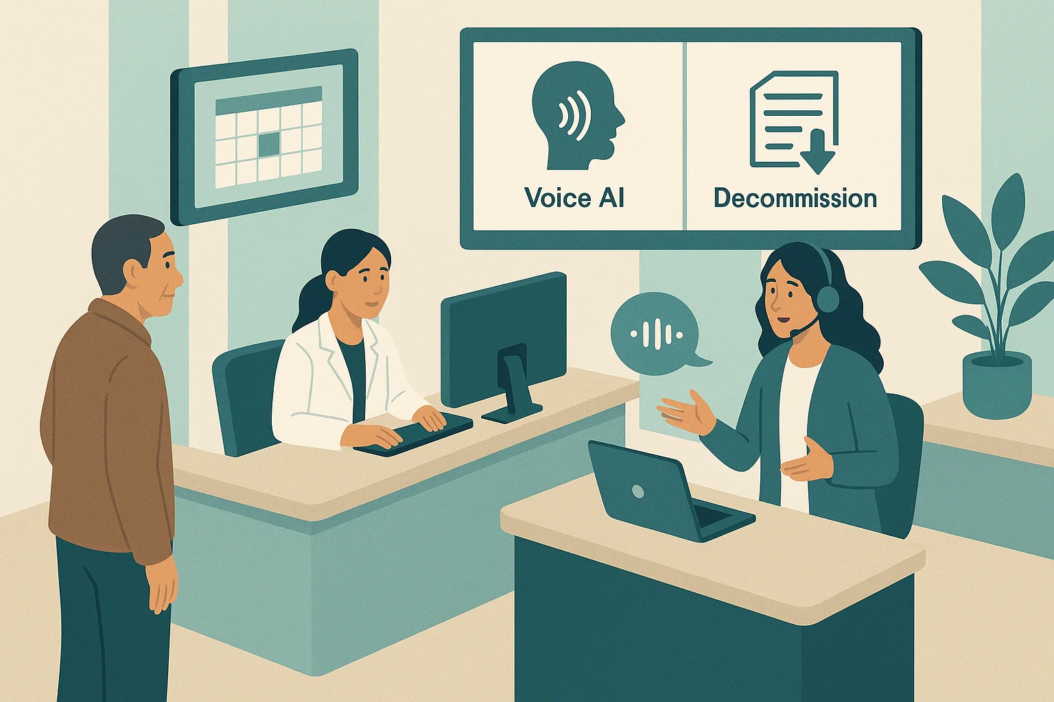 Clinic operations scene illustrating voice AI governance healthcare