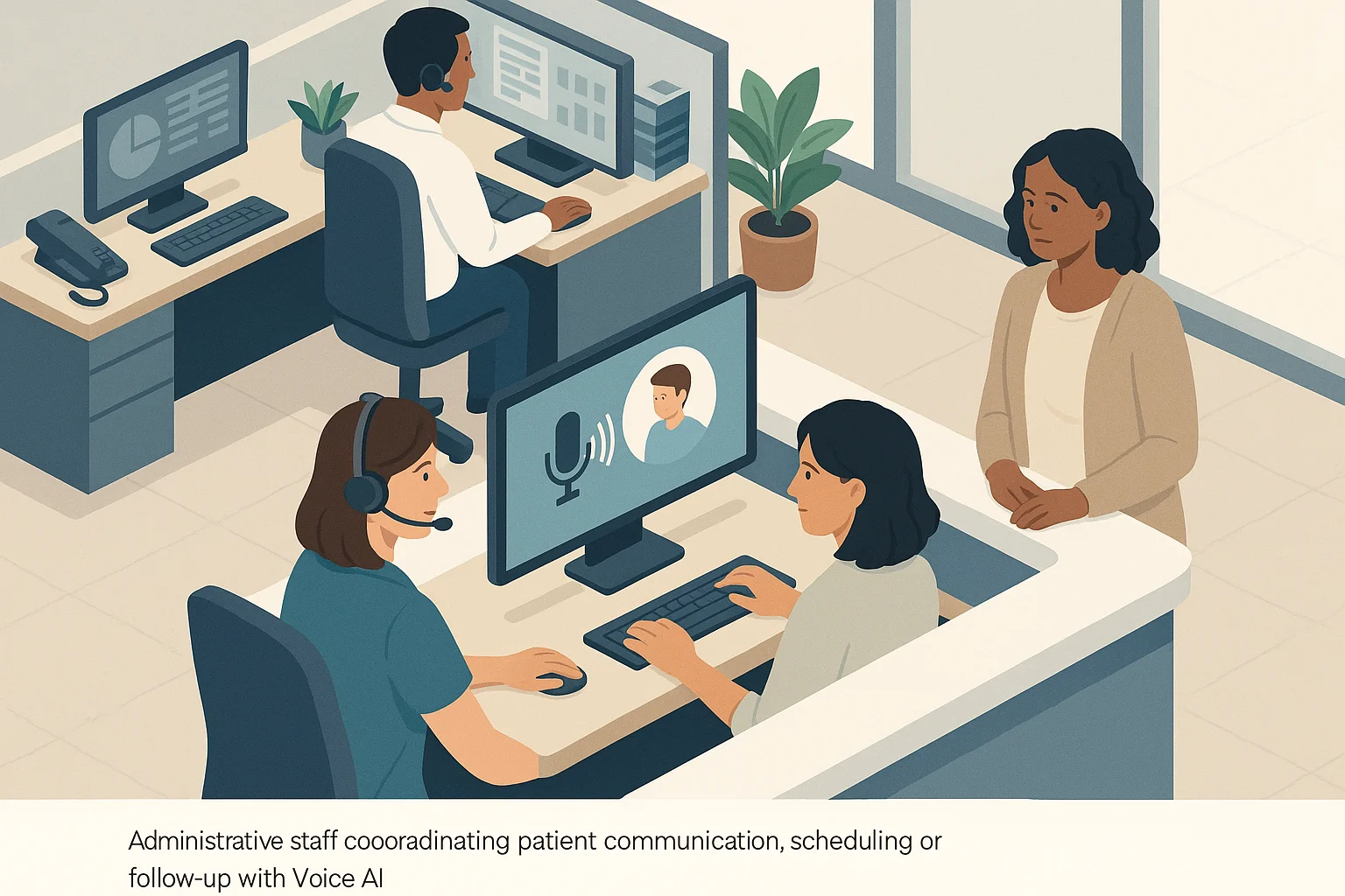 Clinic operations scene illustrating Predictive Capacity Governance for Healthcare Voice AI