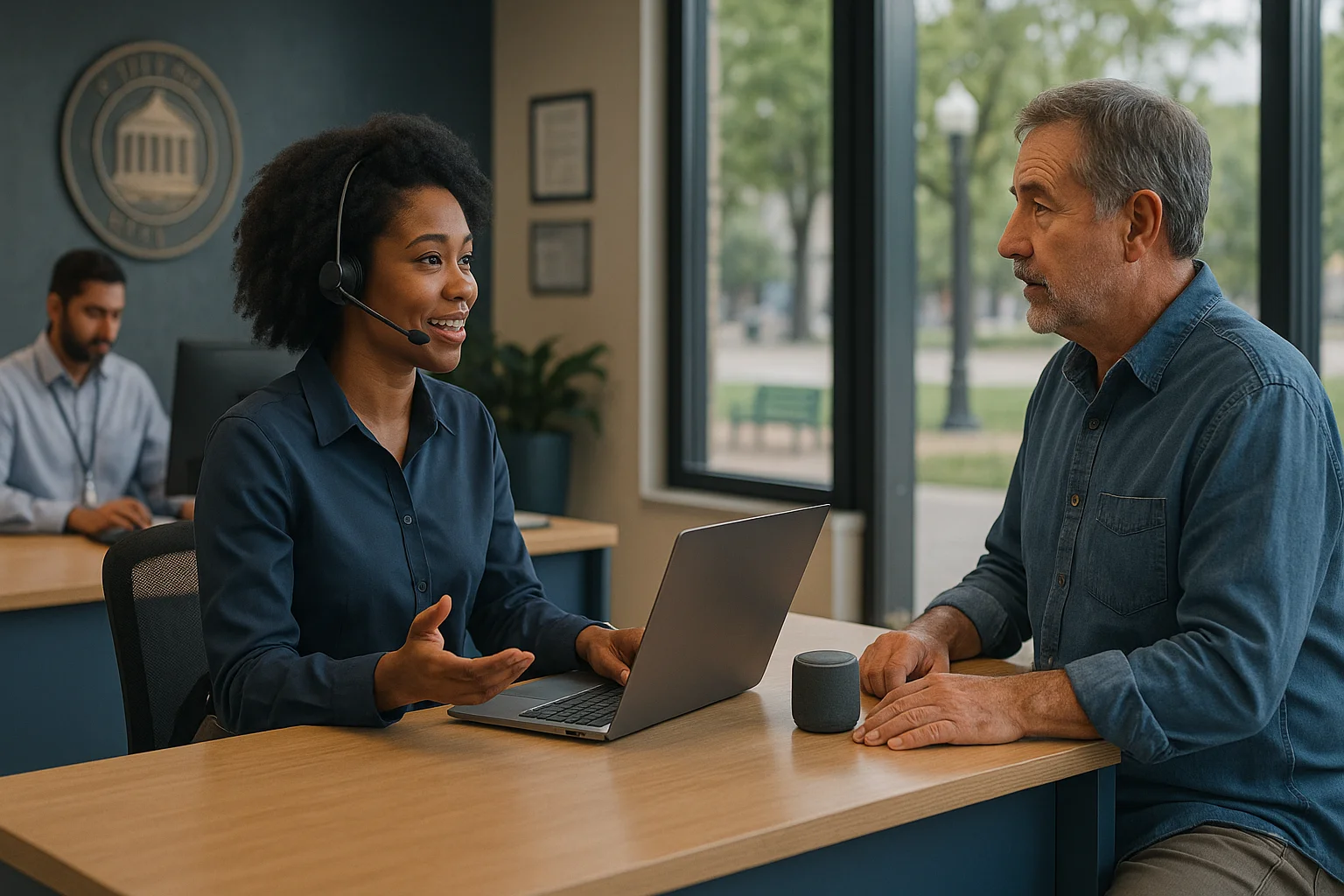 Public service resolution scene illustrating Municipal Voice AI operating model