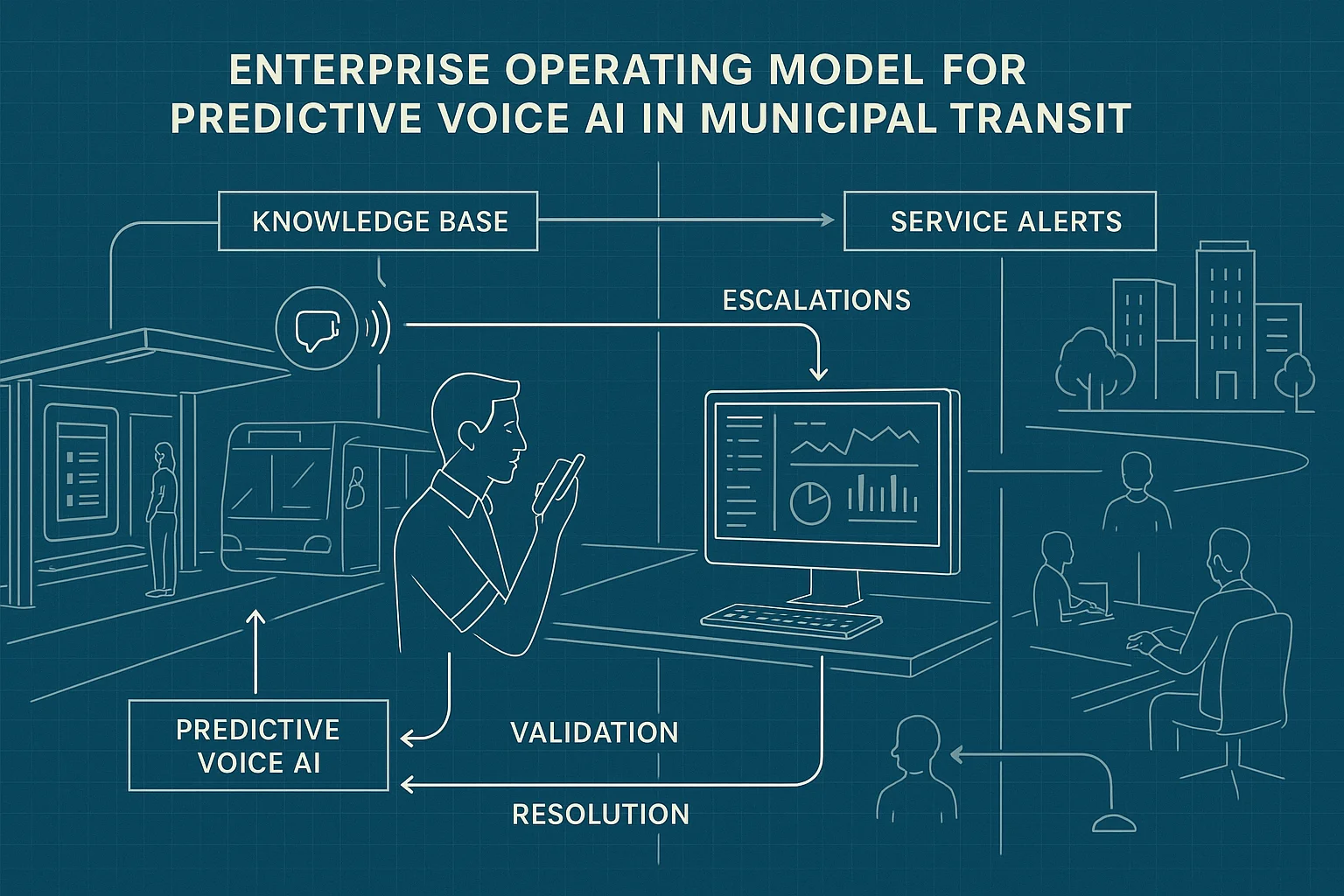Operations dashboard illustrating predictive voice AI transit operating model
