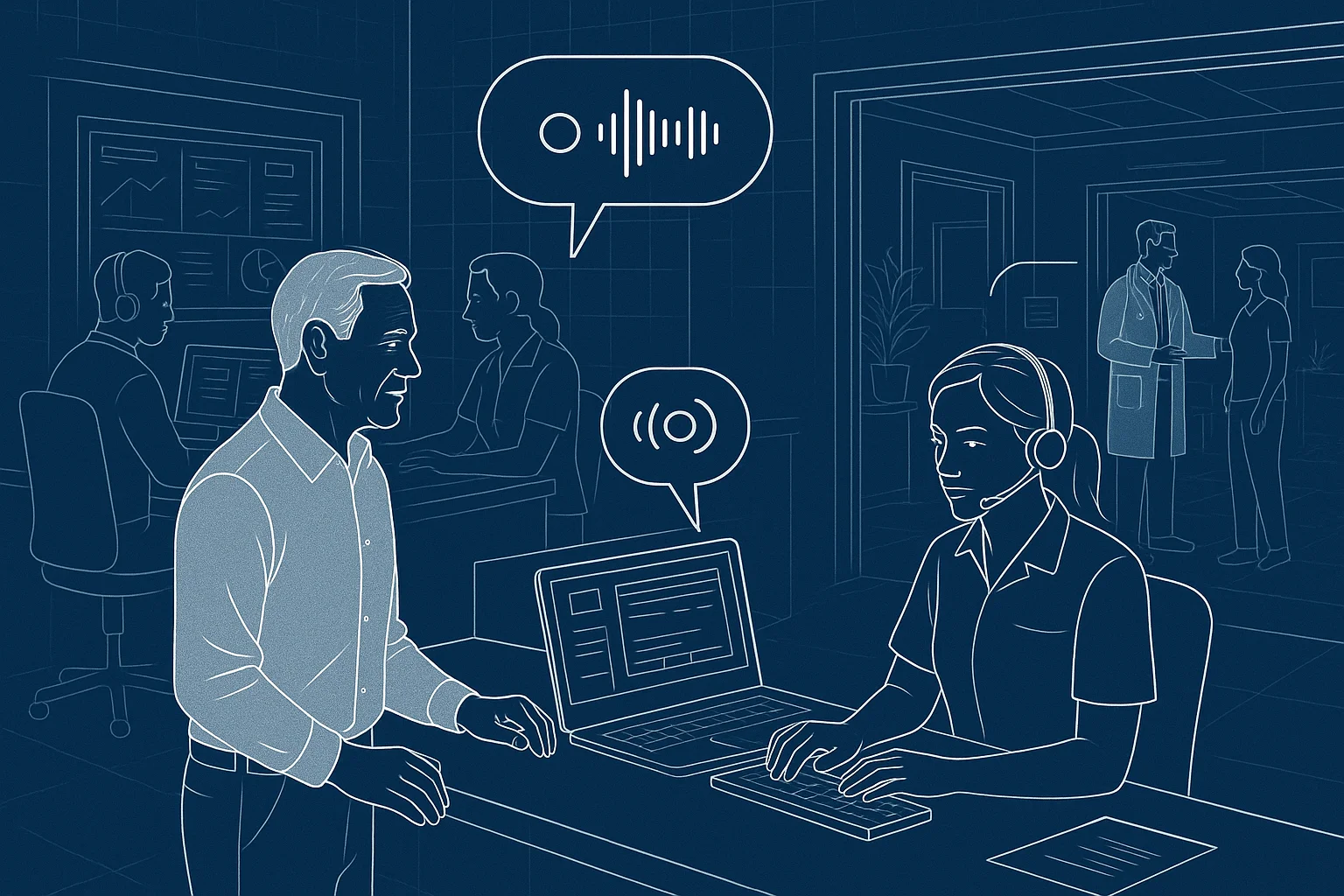 Clinic operations scene illustrating Voice AI Center of Excellence