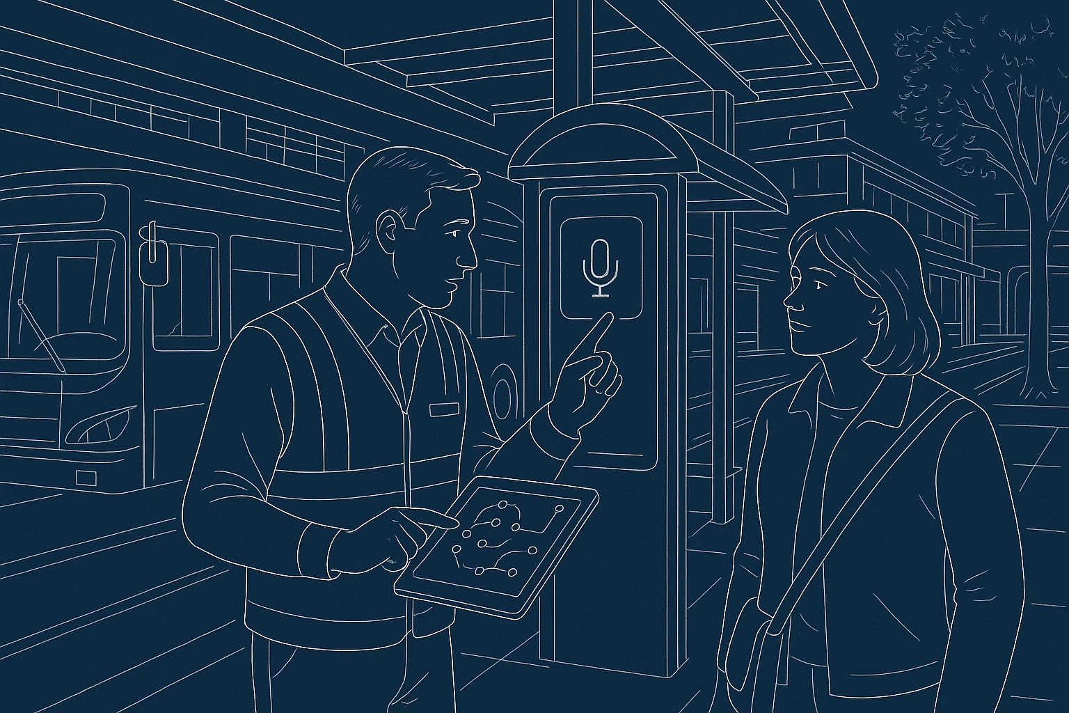 Field service scene illustrating transit voice AI measurement framework