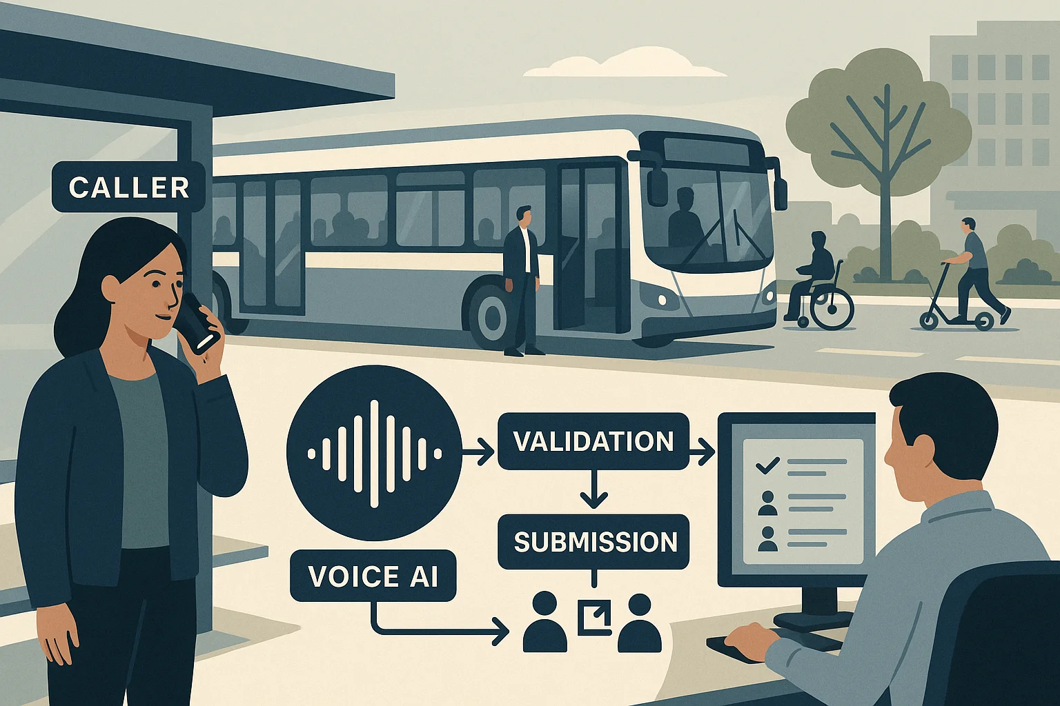 Workflow illustrating Voice AI transit orchestration