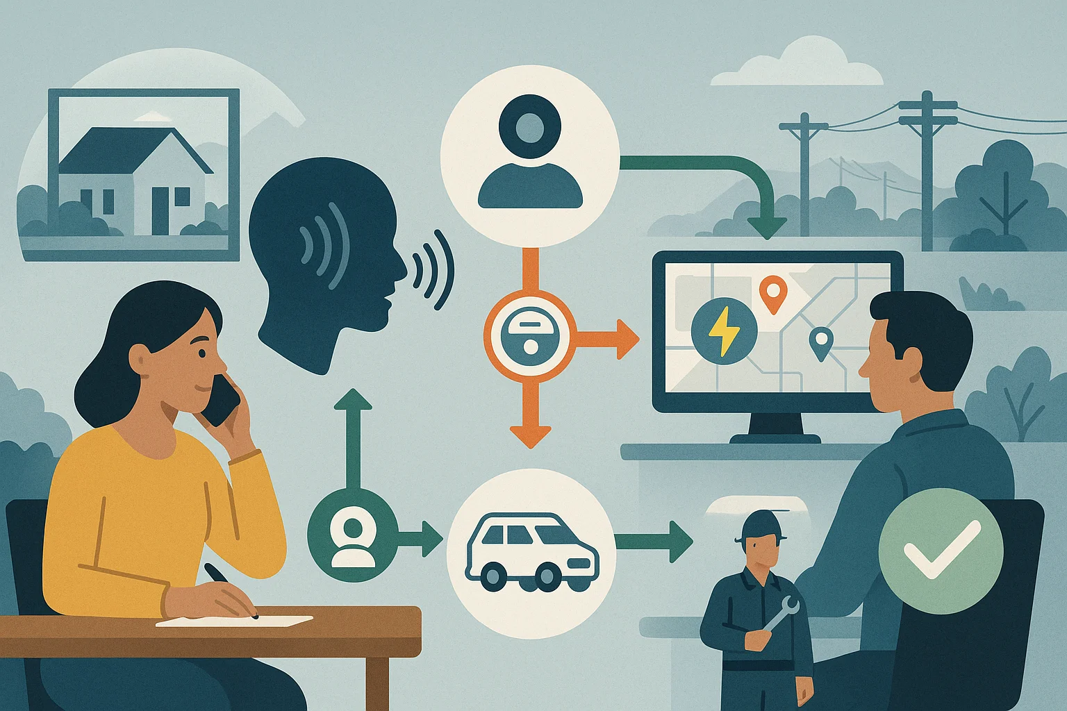 Utility request workflow illustrating Voice AI operational control plane
