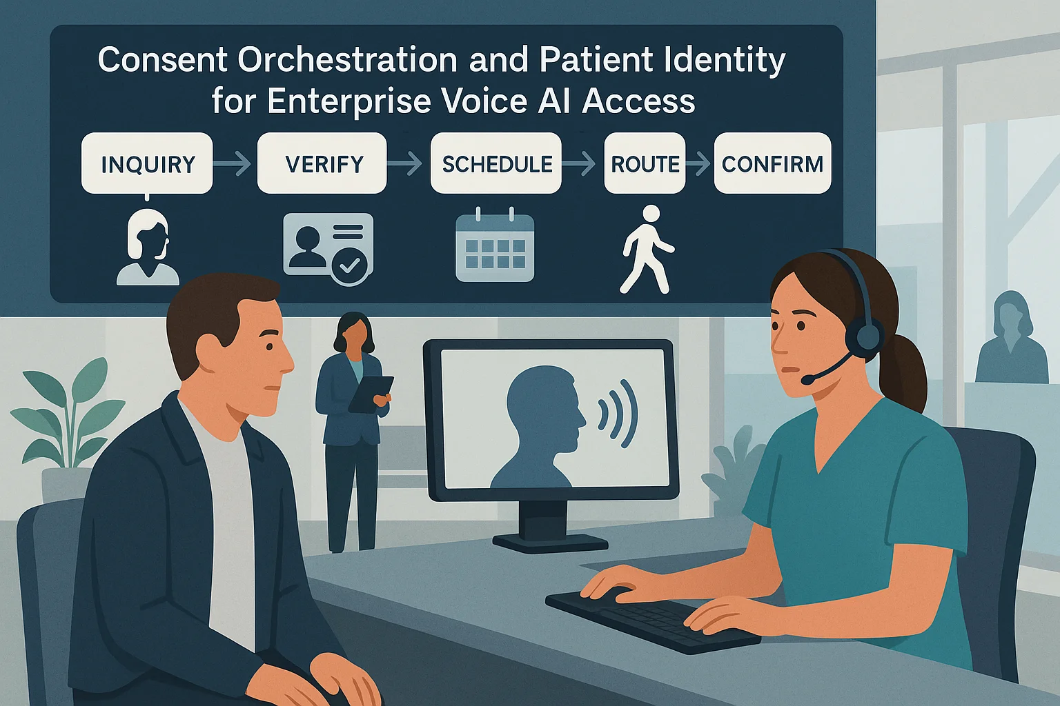 Patient service workflow illustrating Voice AI patient identity