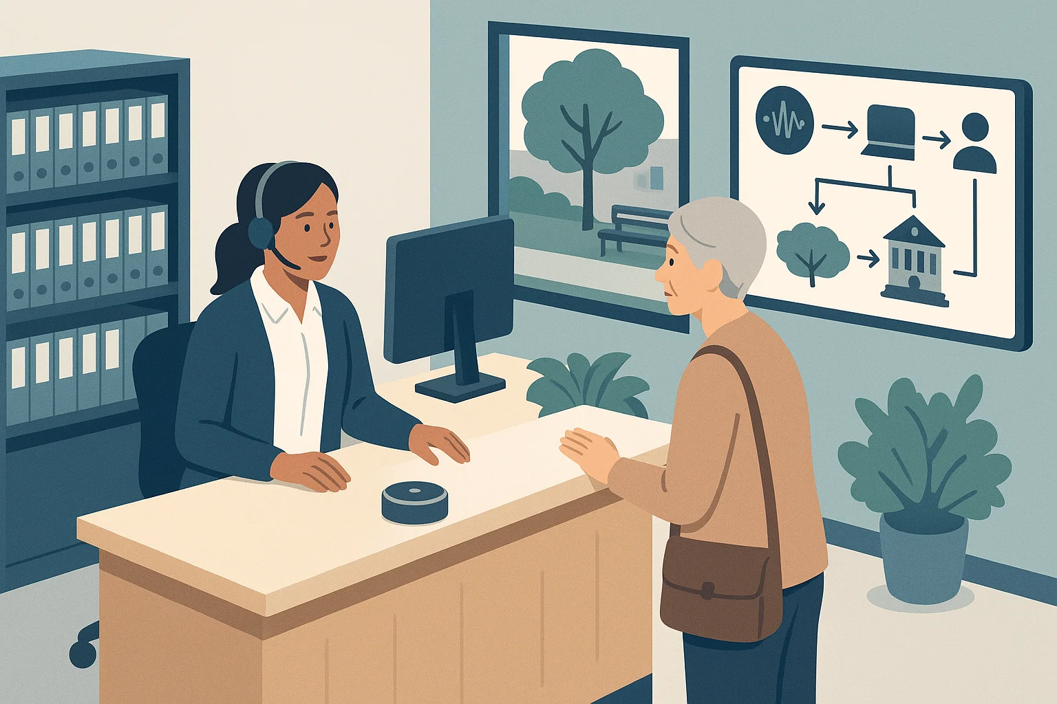 Public service resolution scene illustrating municipal voice AI measurement
