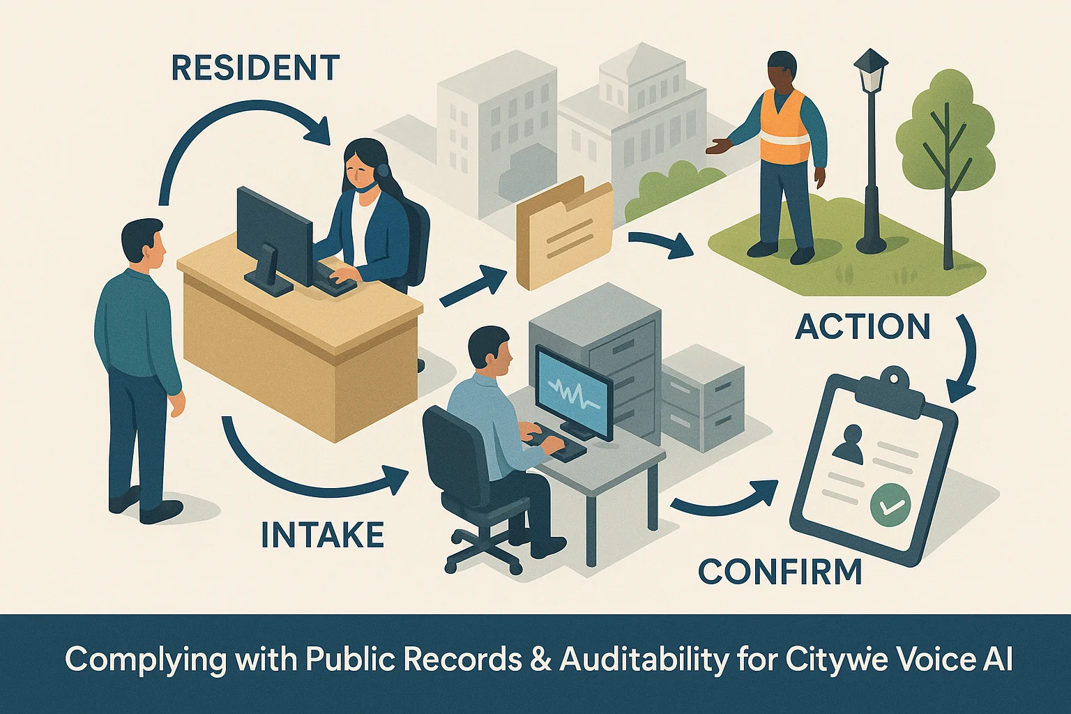 Municipal request workflow illustrating municipal voice AI public records