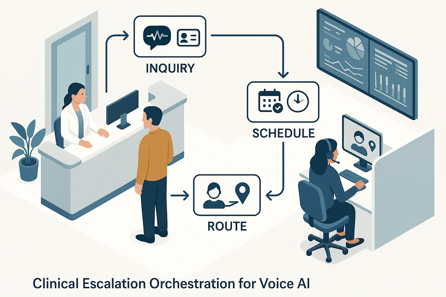 Patient service workflow illustrating Voice AI clinical escalation orchestration