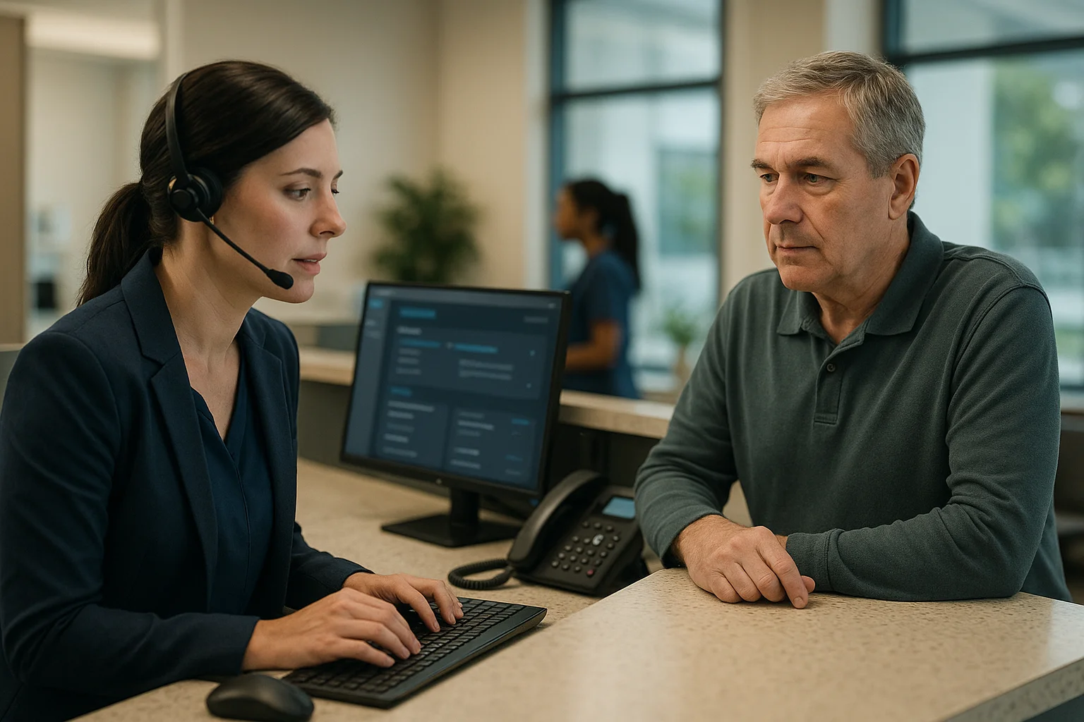Clinic operations scene illustrating Voice AI referrals prior authorization