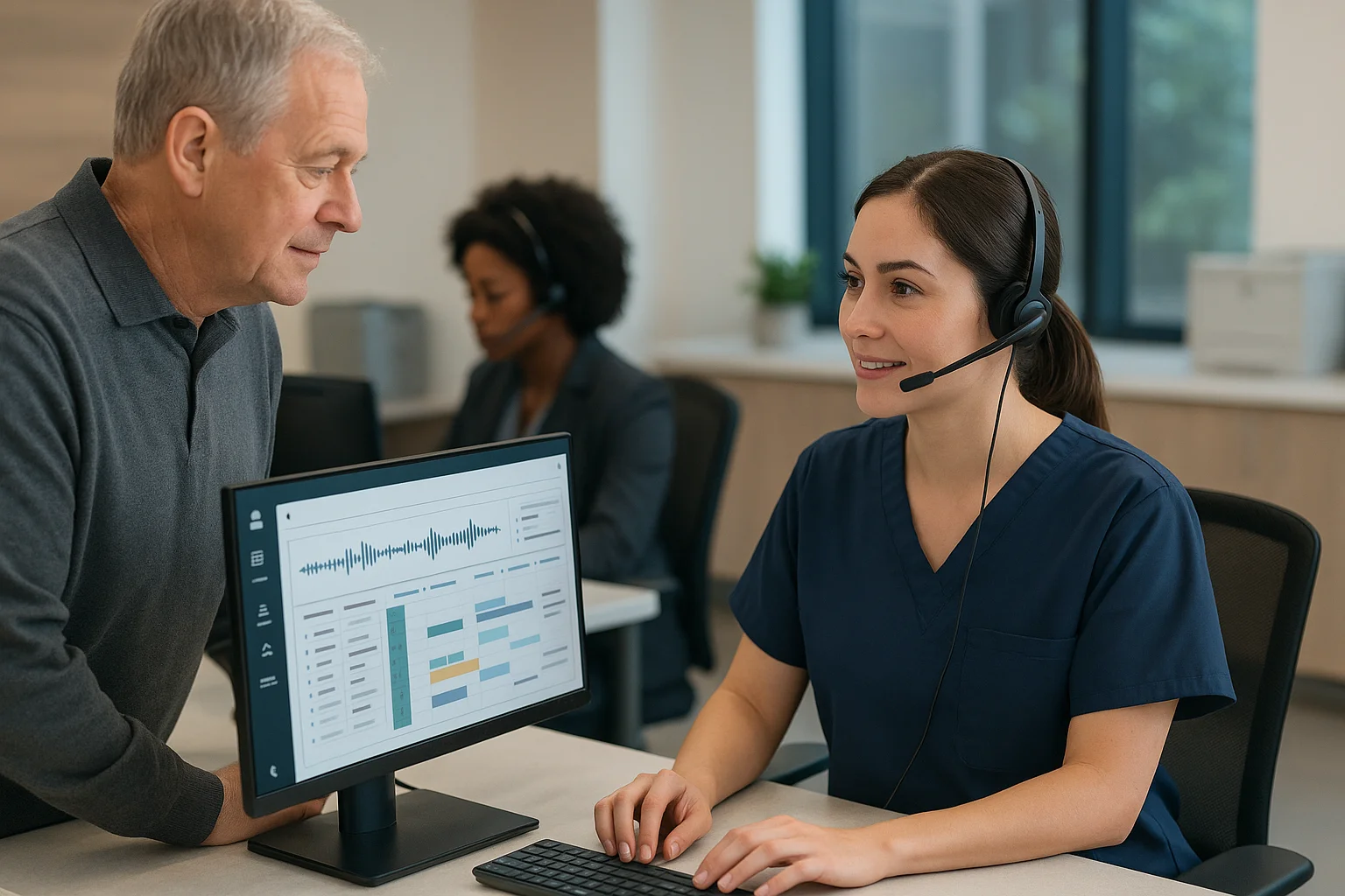 Clinic operations scene illustrating Health system Voice AI operating model