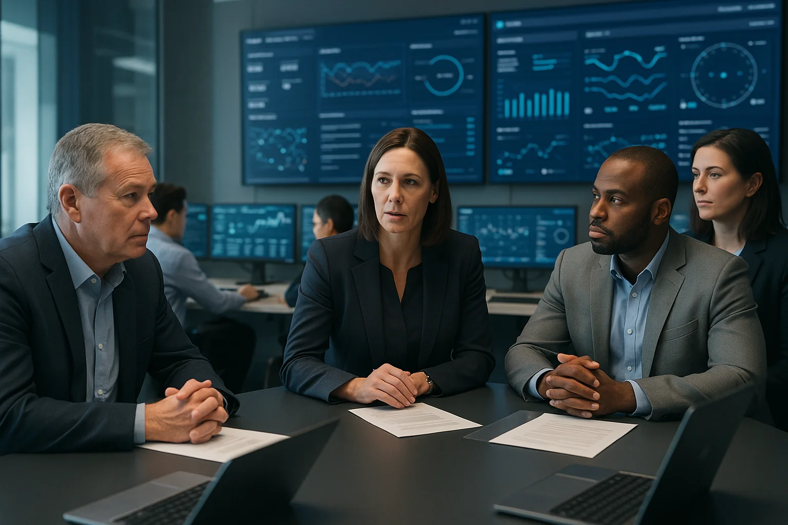 Executive governance scene illustrating managed voice AI services