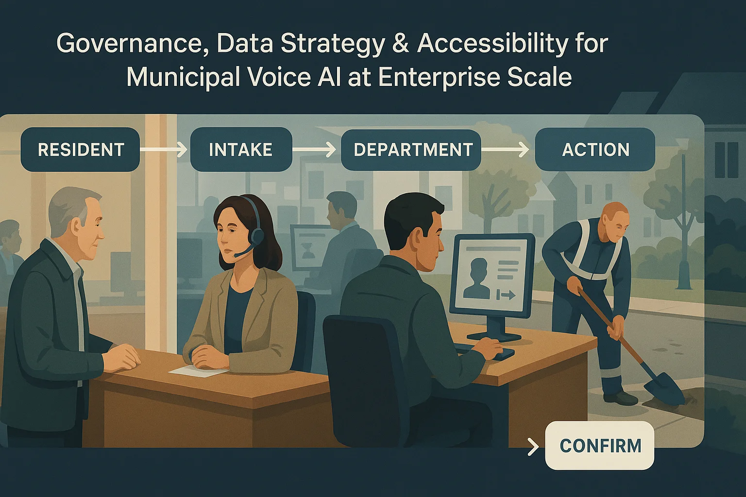 Municipal request workflow illustrating Municipal Voice AI governance