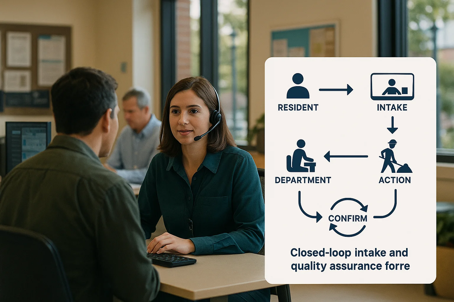 Municipal request workflow illustrating 311 Voice AI