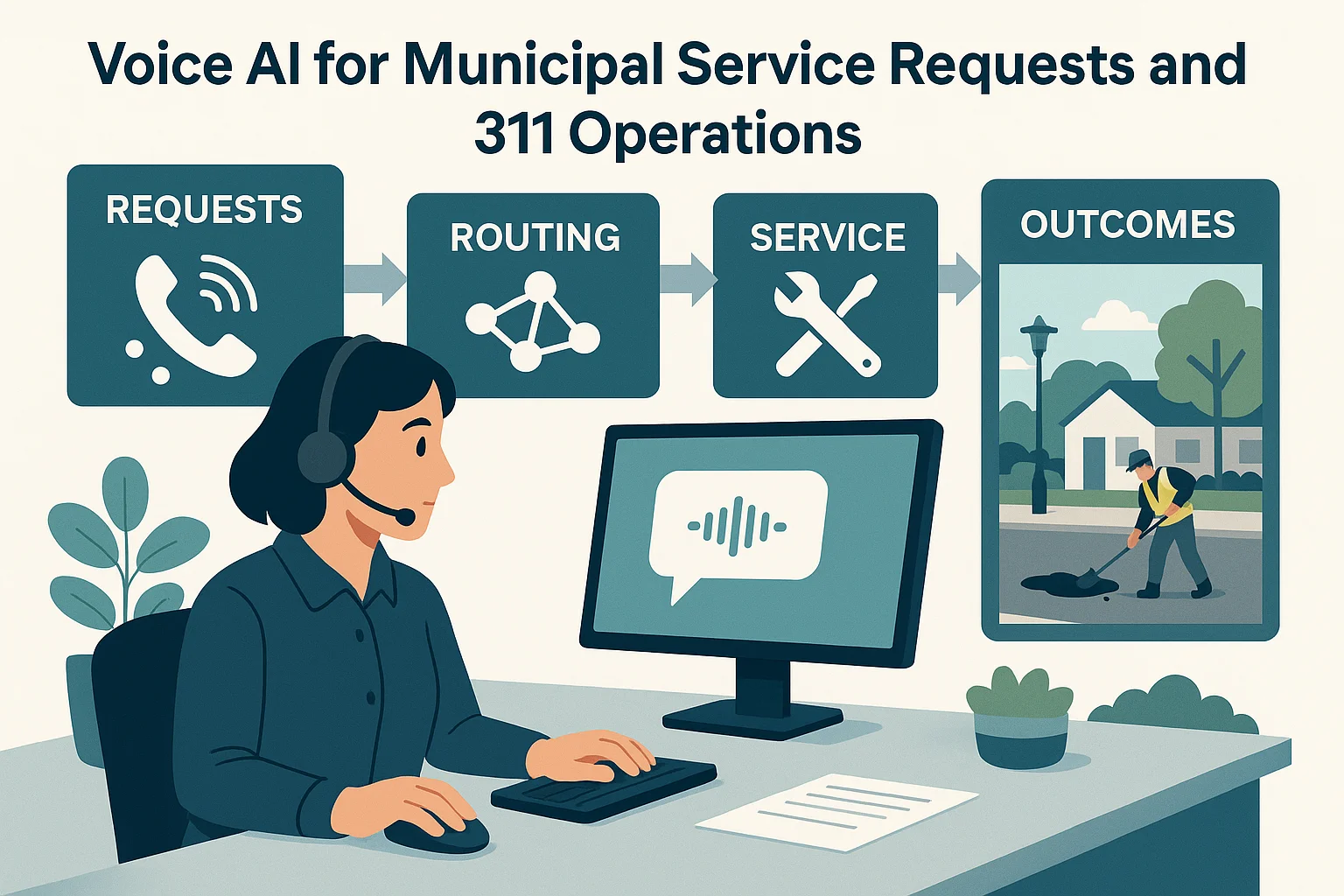 Municipal operations visual illustrating Voice AI 311 operations