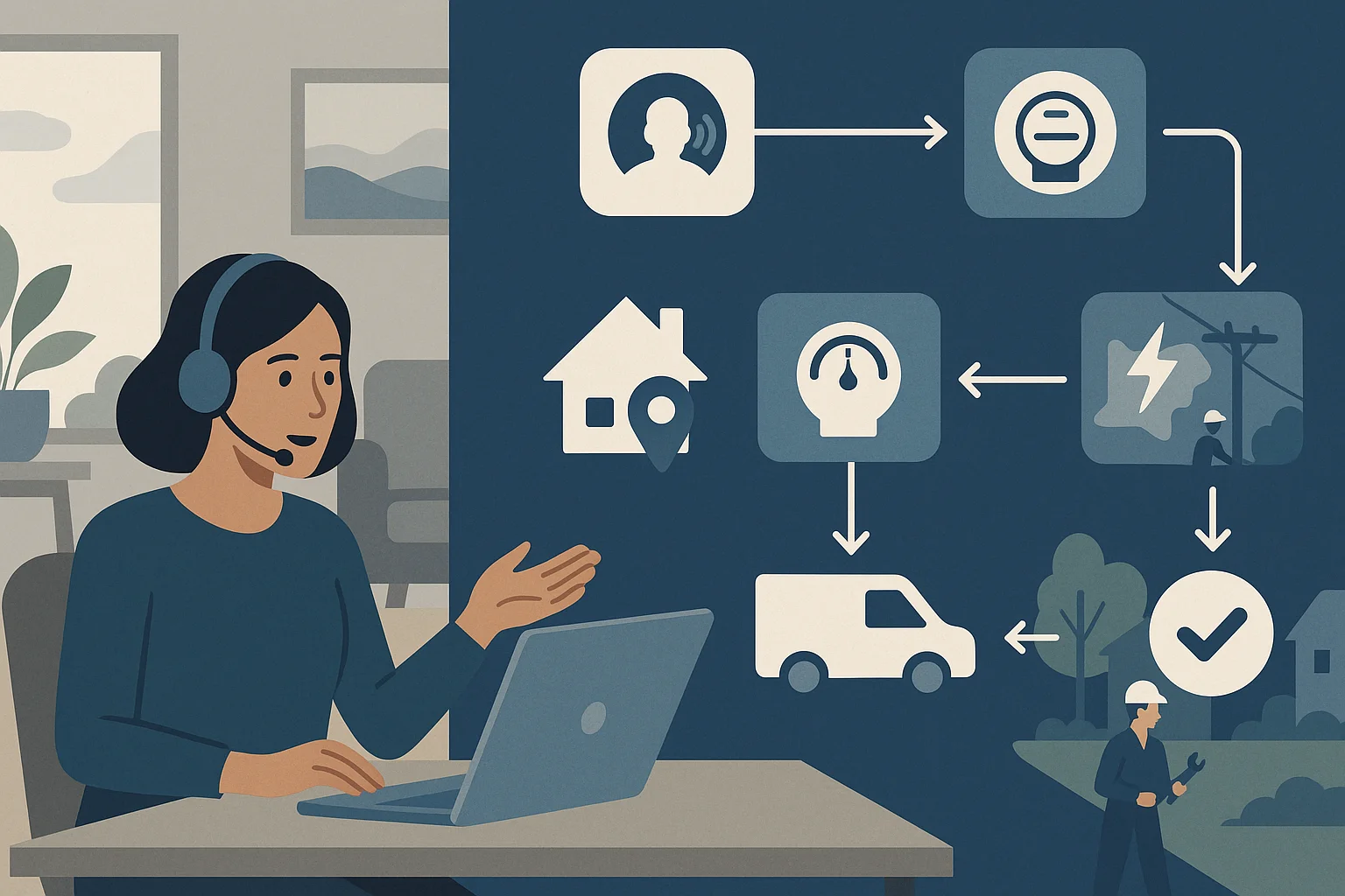 Utility request workflow illustrating Voice AI portfolio utilities