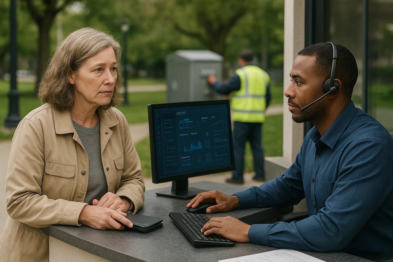 Public service resolution scene illustrating 311 Voice AI
