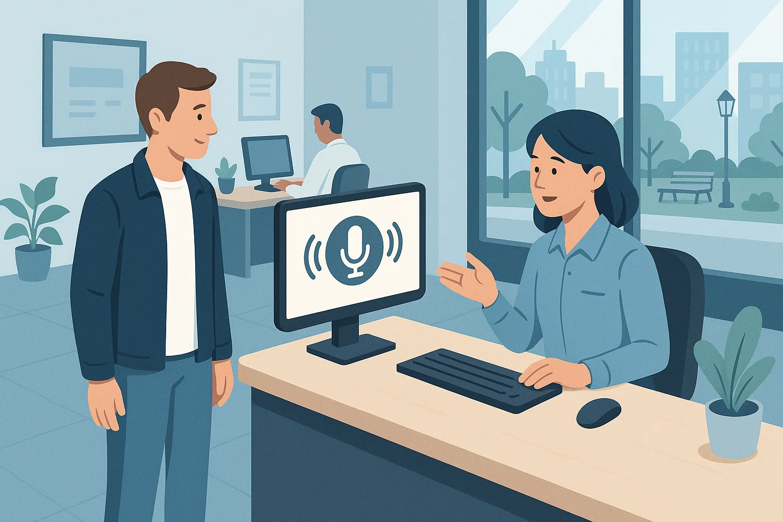 Public service resolution scene illustrating municipal voice AI