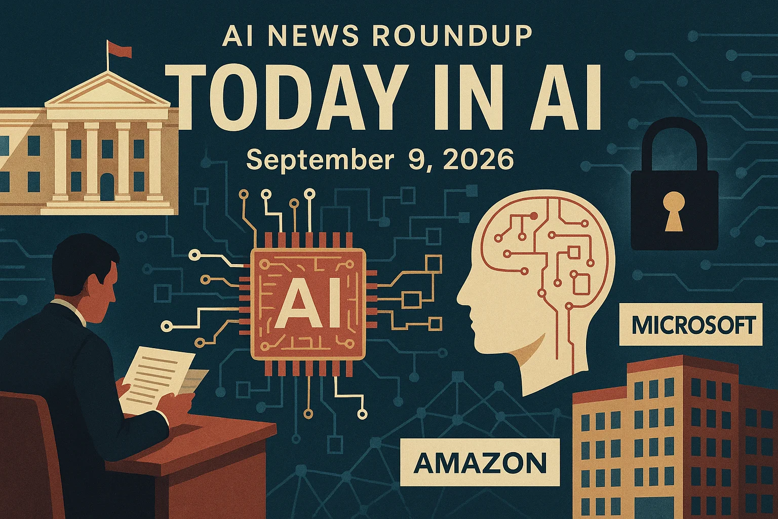 At-a-glance illustrated summary for AI News Roundup for September 9, 2026: Today’s Biggest AI, Policy and Market Updates dated September 9, 2026