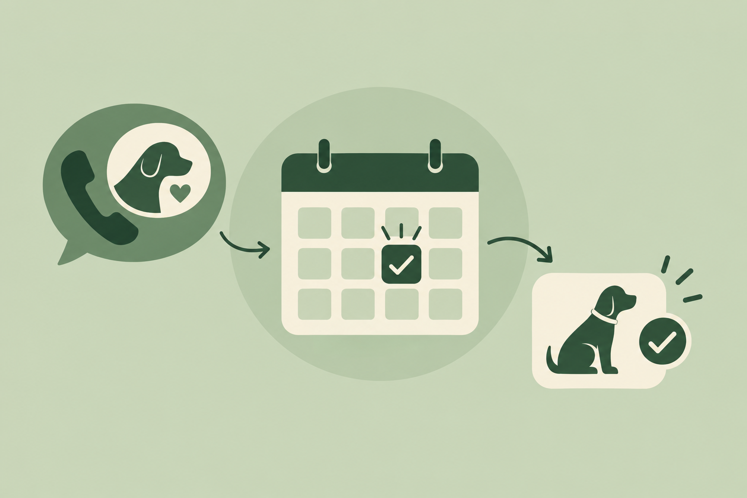 Illustrative appointment booking workflow for Vetspire: Caller asks: “Can I book a vaccine appointment for Mabel?”