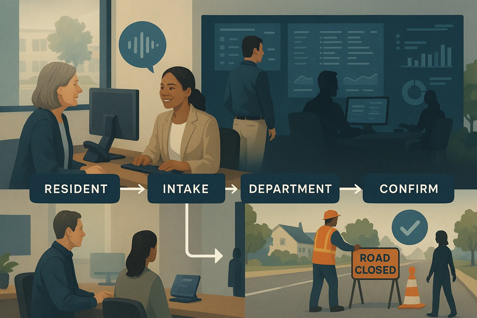 Municipal request workflow illustrating Municipal Voice AI Governance