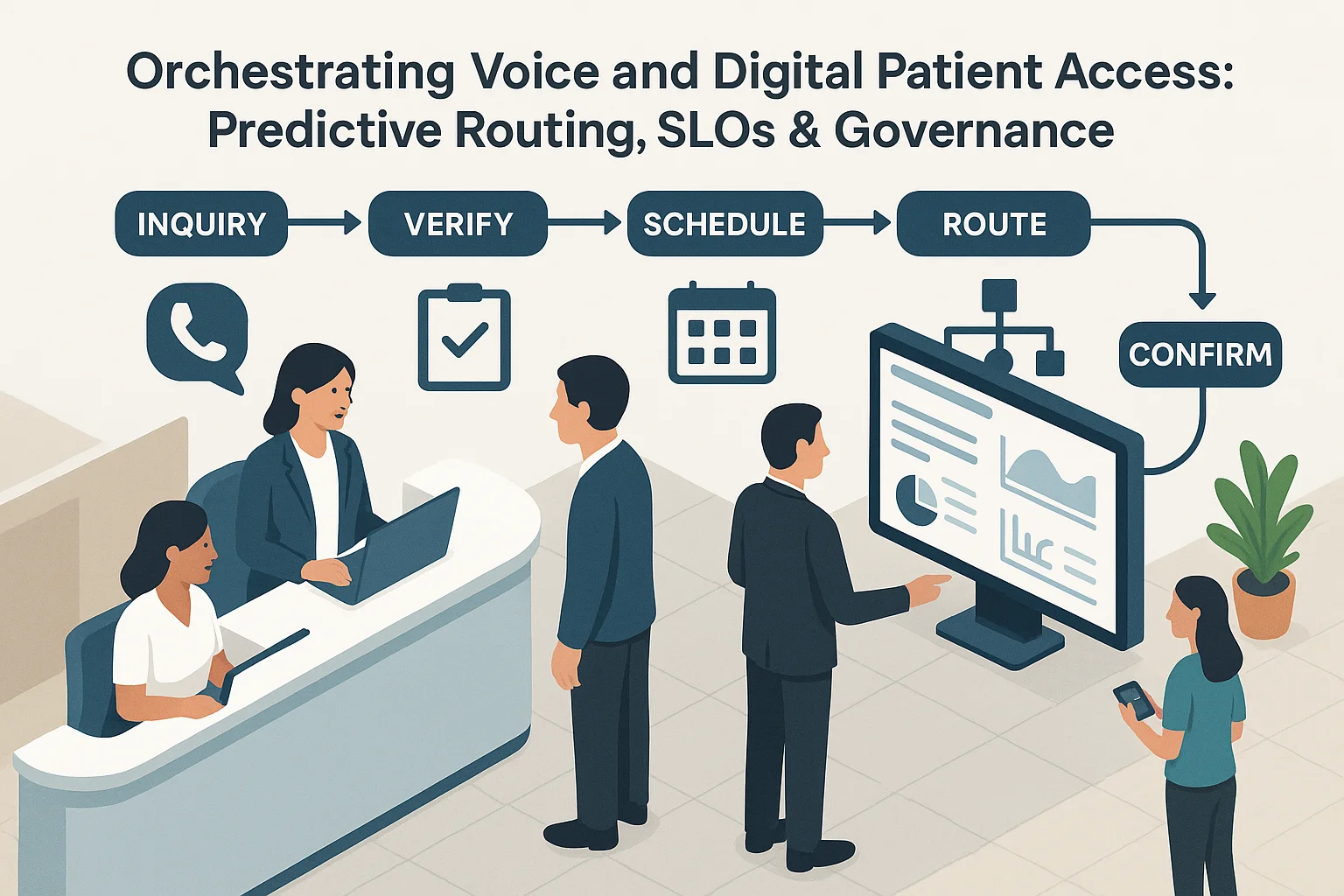 Patient service workflow illustrating Voice AI patient access