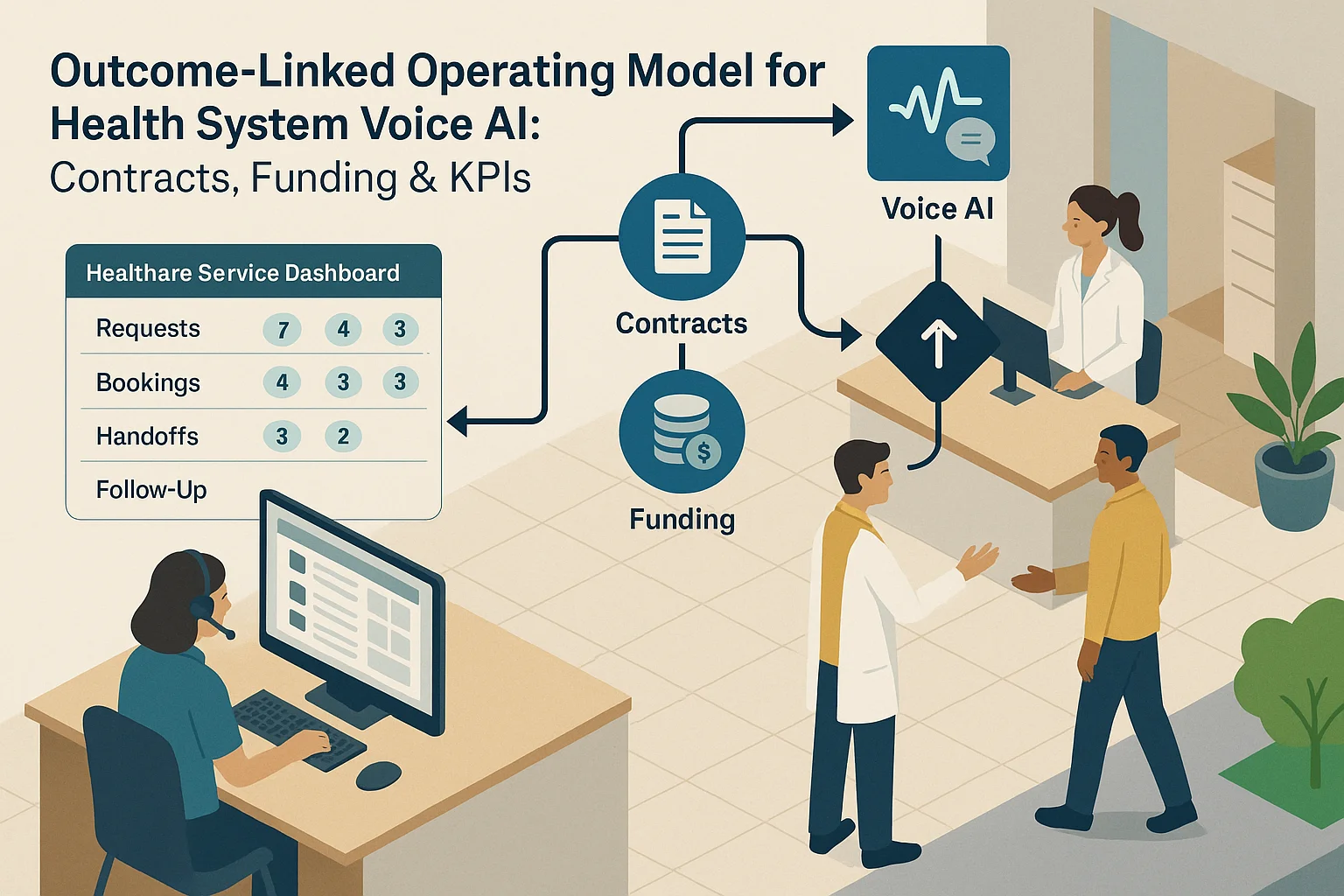Healthcare outcomes dashboard illustrating health system Voice AI operating model