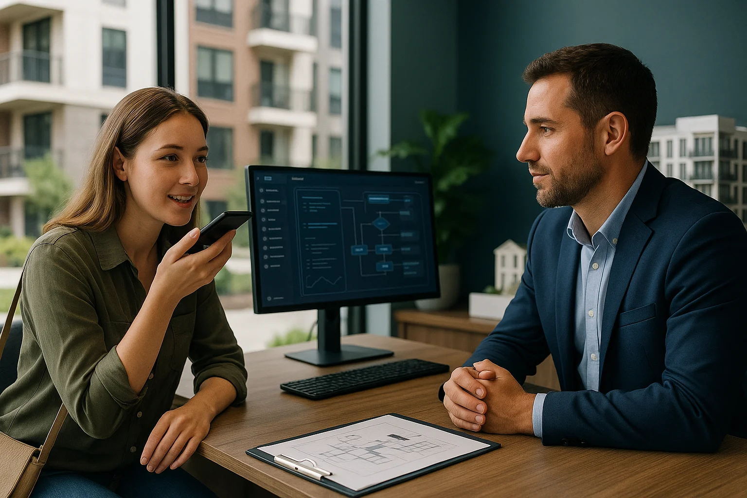 Property resolution scene illustrating Voice AI for real estate operations