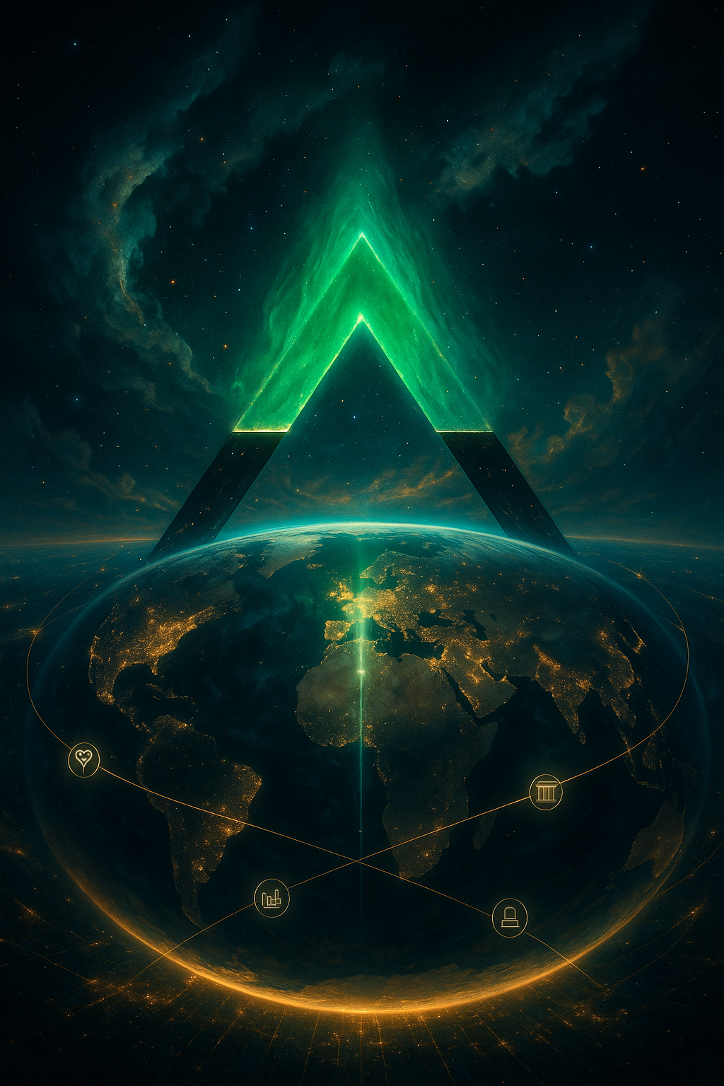 Peak Demand logo over Earth at night symbolizing managed AI automation for healthcare, utilities, government, enterprise, and international organizations