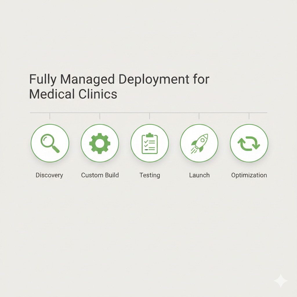 Fully managed AI voice receptionist deployment process for a Canadian medical clinic including workflow mapping, custom build, testing, and optimization