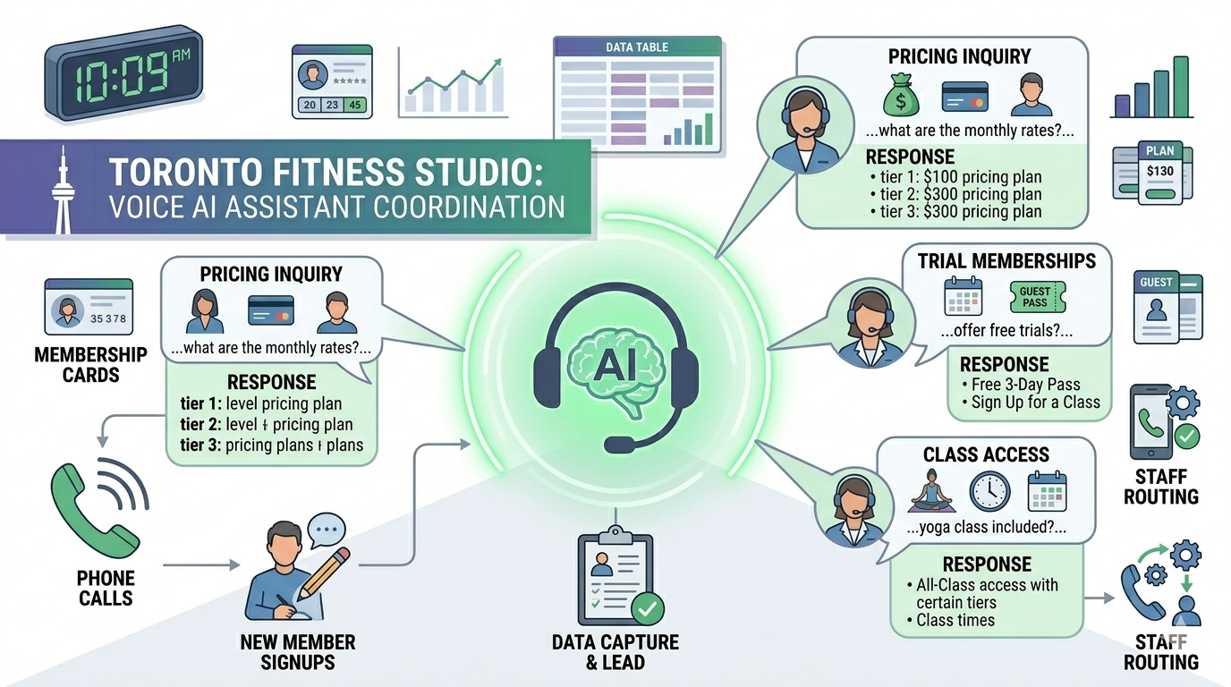 Voice AI answering gym membership inquiries and capturing new member leads
