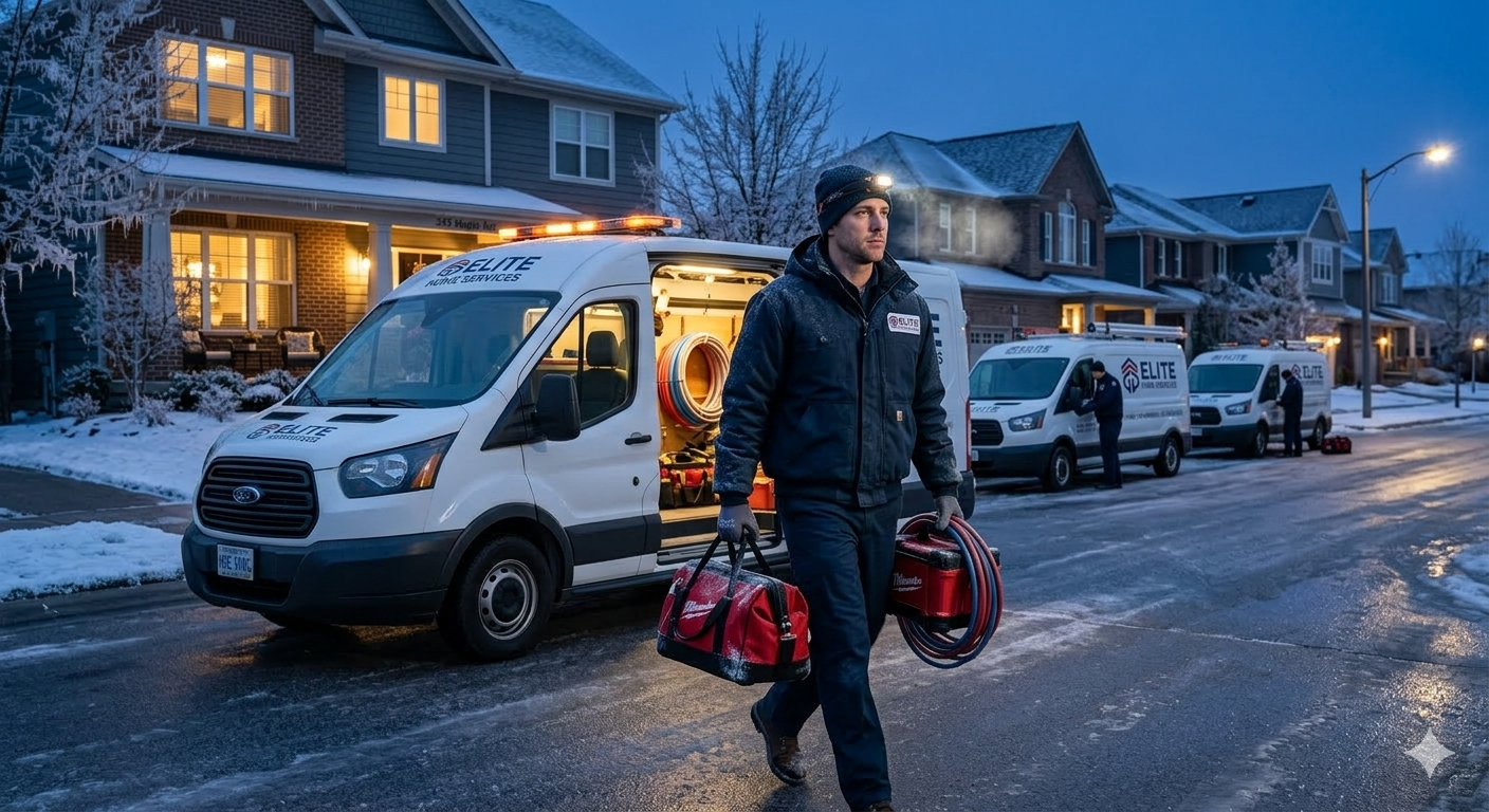 Plumbing contractor responding to multiple service requests during winter freeze peak demand period