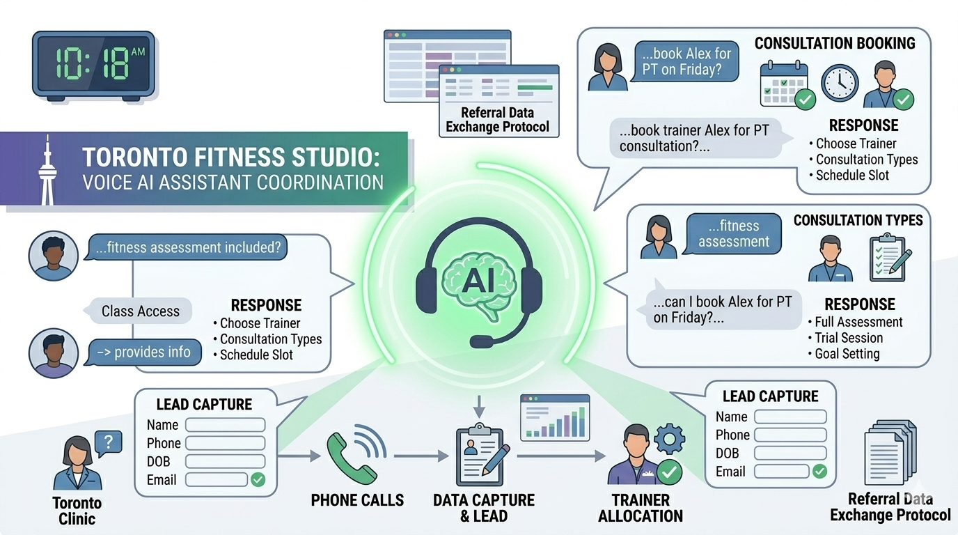 Voice AI handling personal training consultation booking for gyms and wellness centers