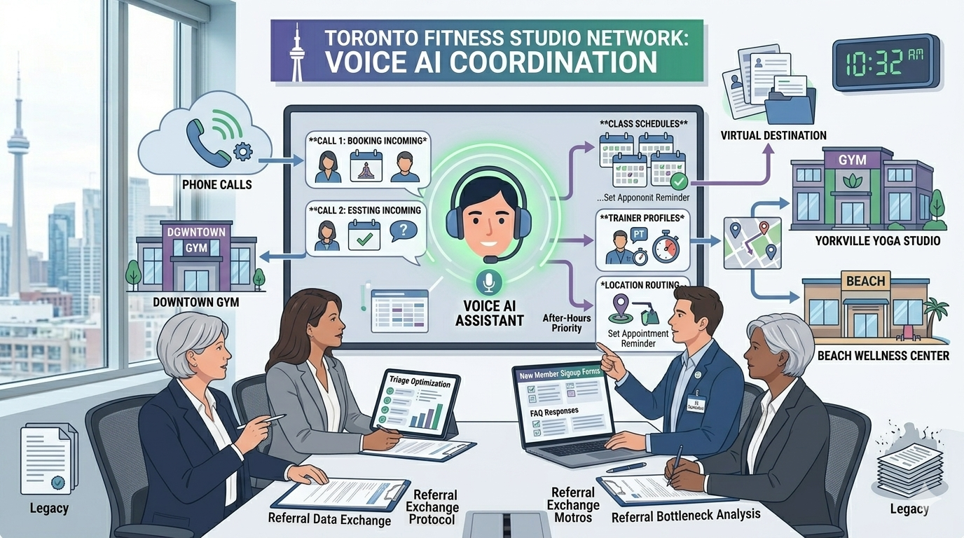 Voice AI routing customer calls across multiple gym and yoga studio locations