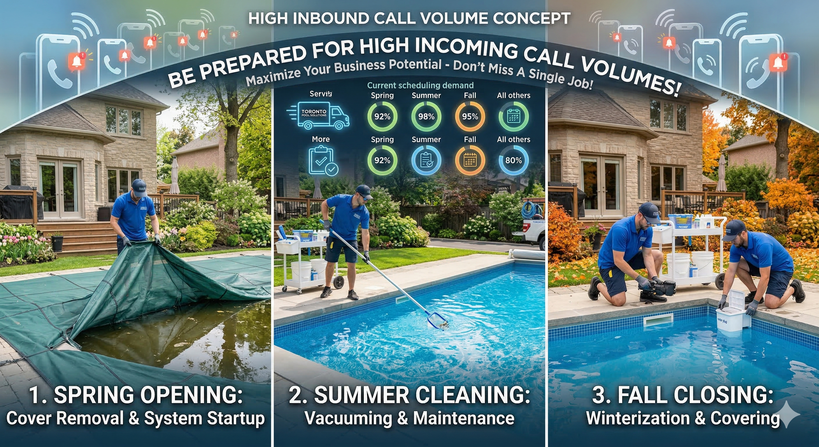 pool service company handling high call volume during summer peak demand with voice AI answering system
