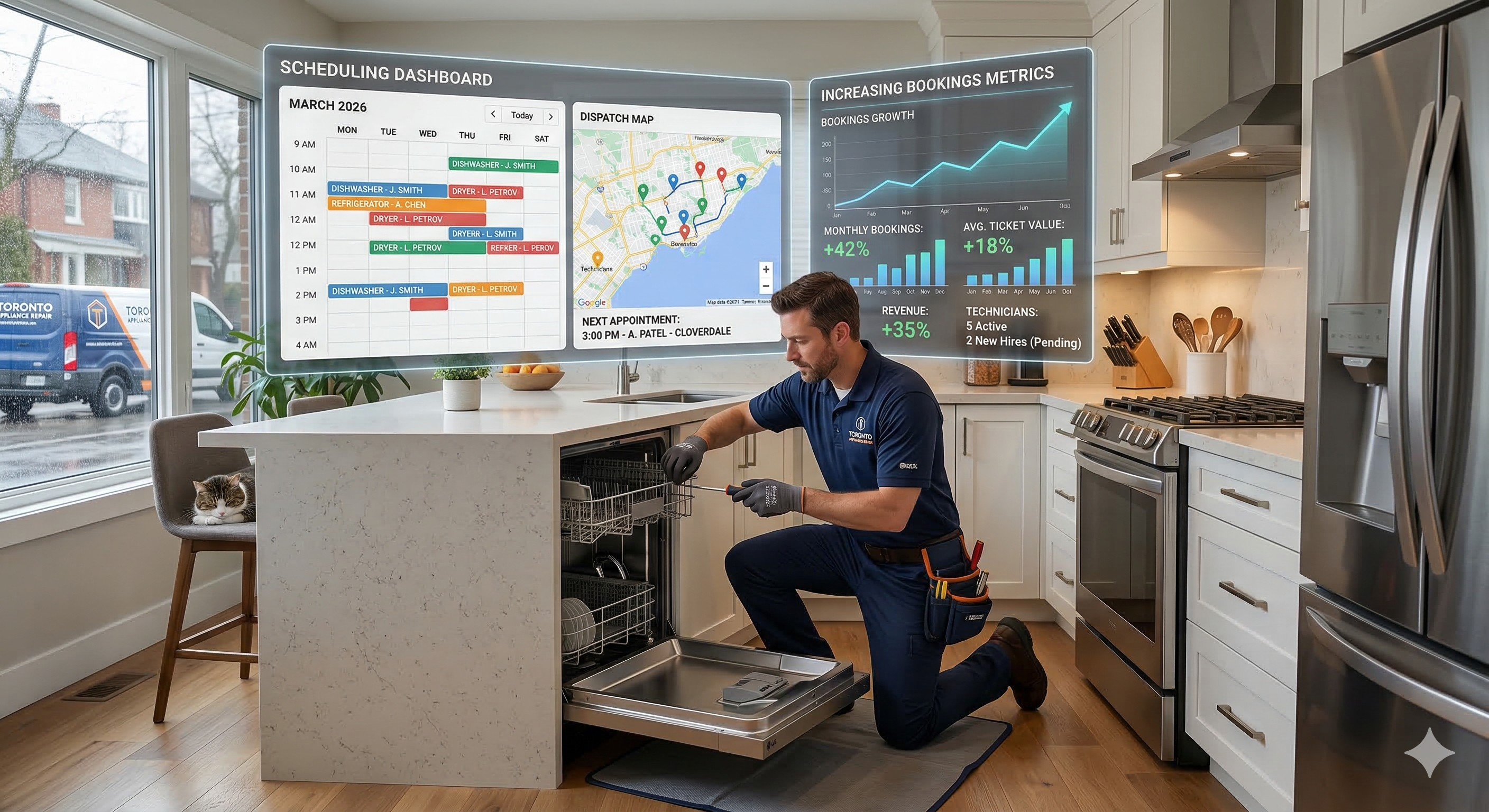 appliance repair company increasing bookings and technician utilization using voice AI answering system