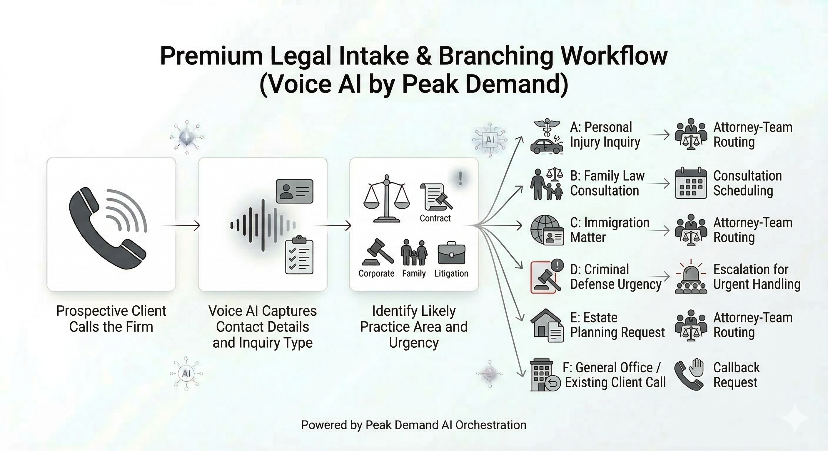 Voice AI legal intake and lead qualification workflow for law firms supporting structured inquiry capture and staff review