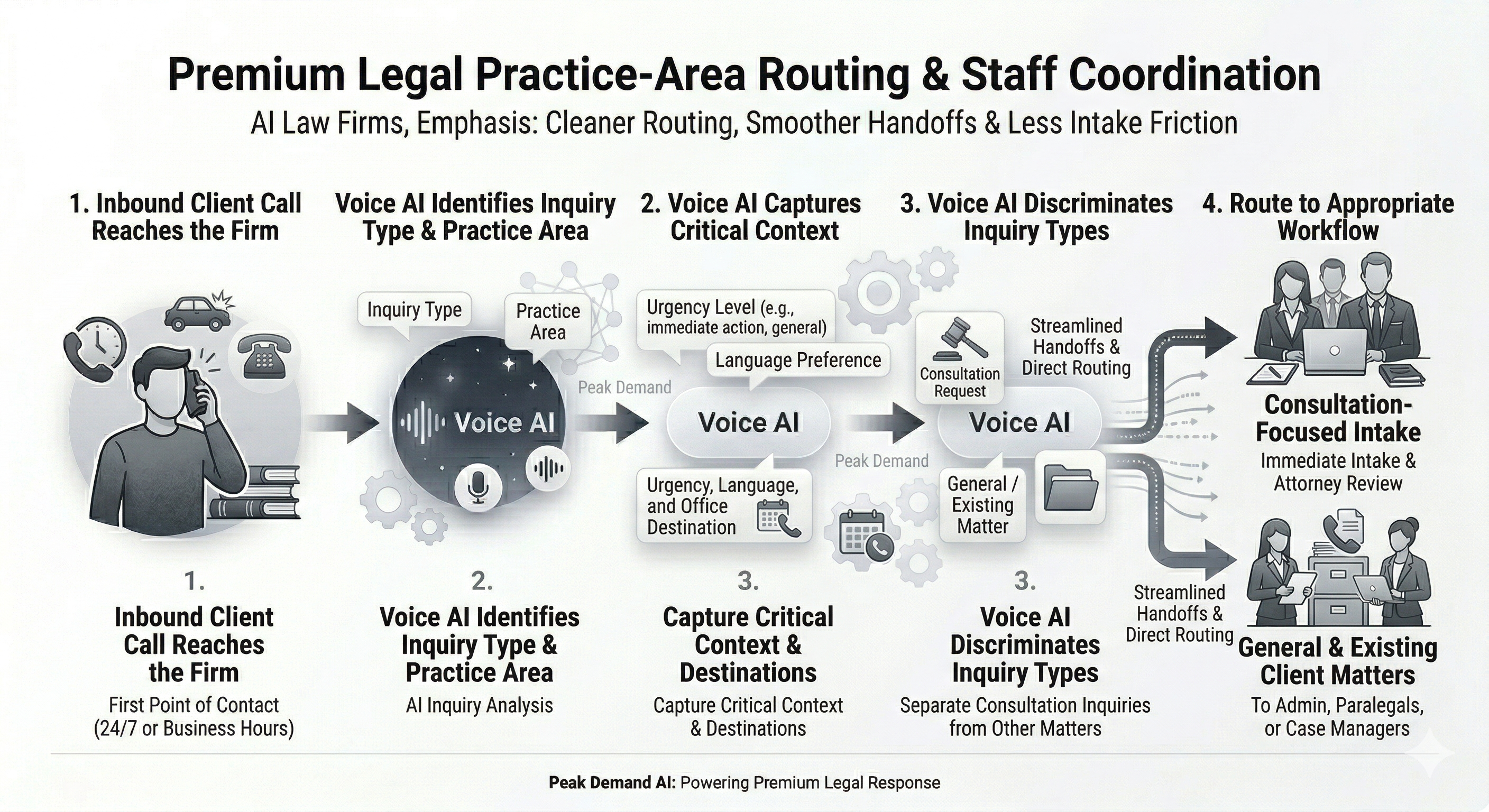 Voice AI routing and staff coordination support for personal injury law firms handling urgent new case inquiries