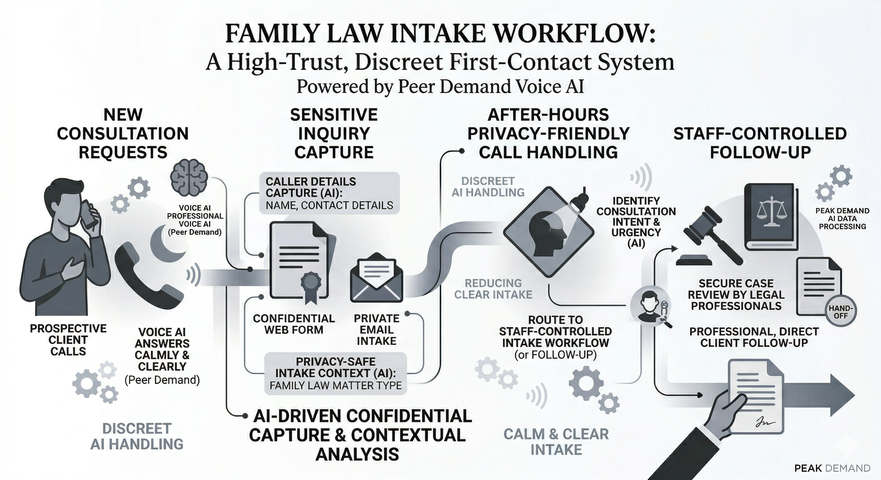 Voice AI receptionist support for family law firms handling sensitive new client inquiries and intake capture