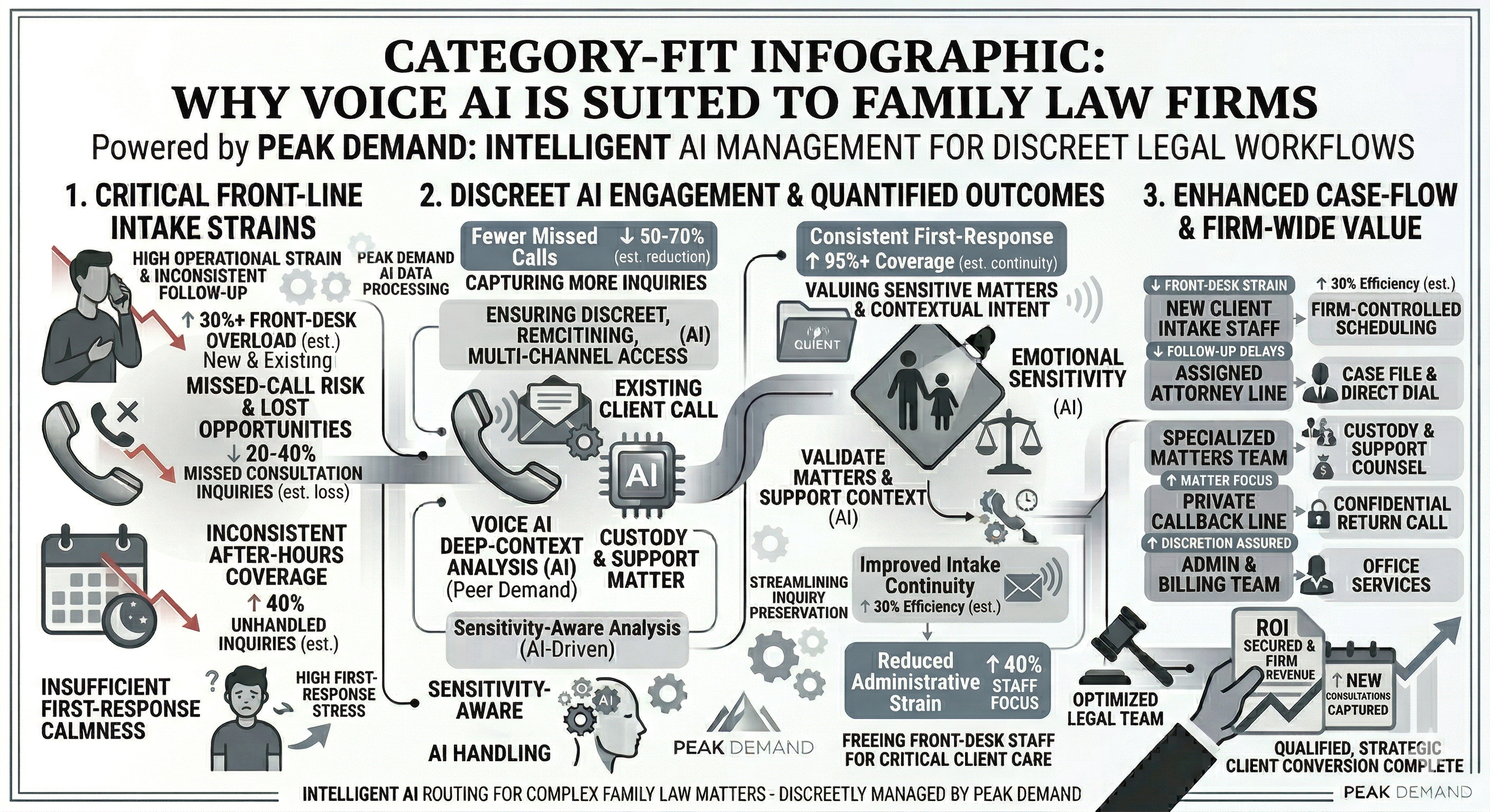 Voice AI fit for family law firms showing sensitive intake demand and stronger first-response support