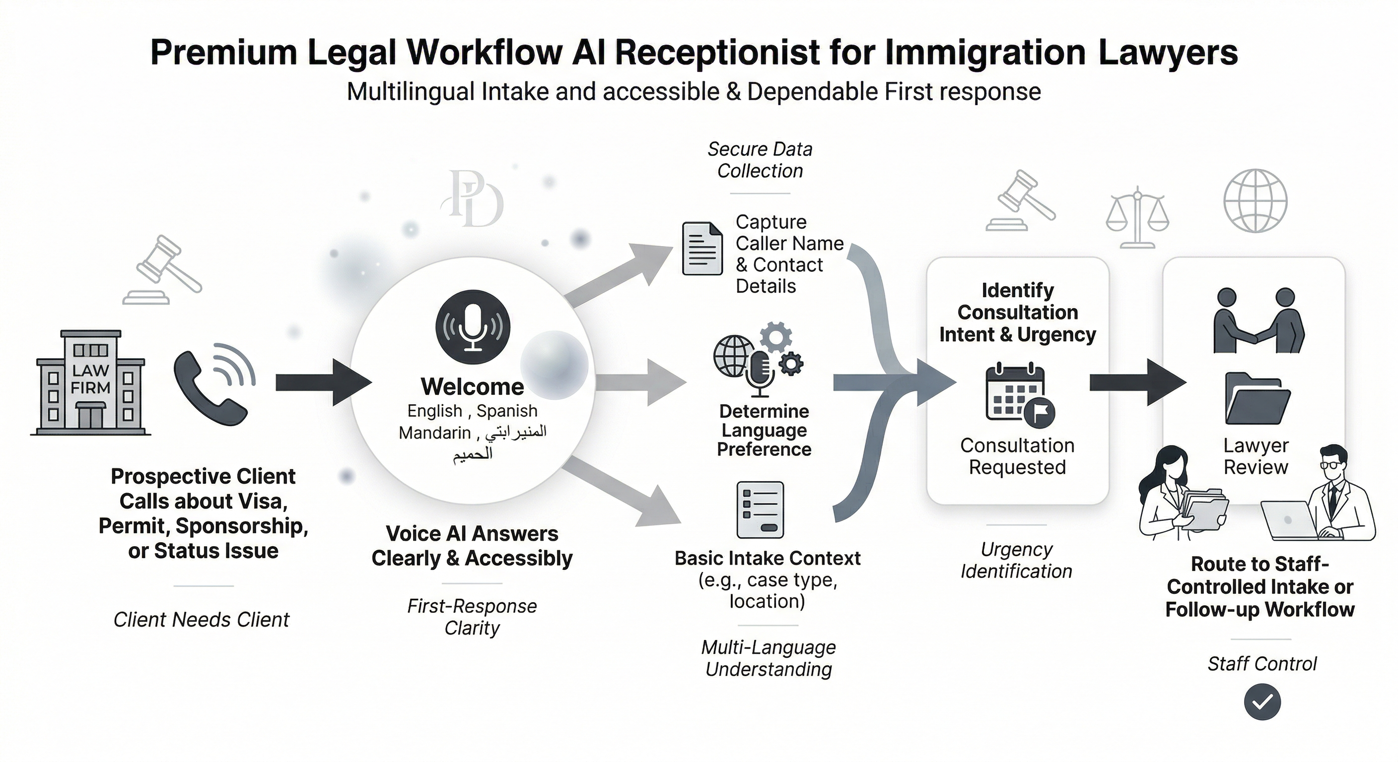 Voice AI receptionist support for immigration lawyers handling multilingual consultation inquiries and intake capture