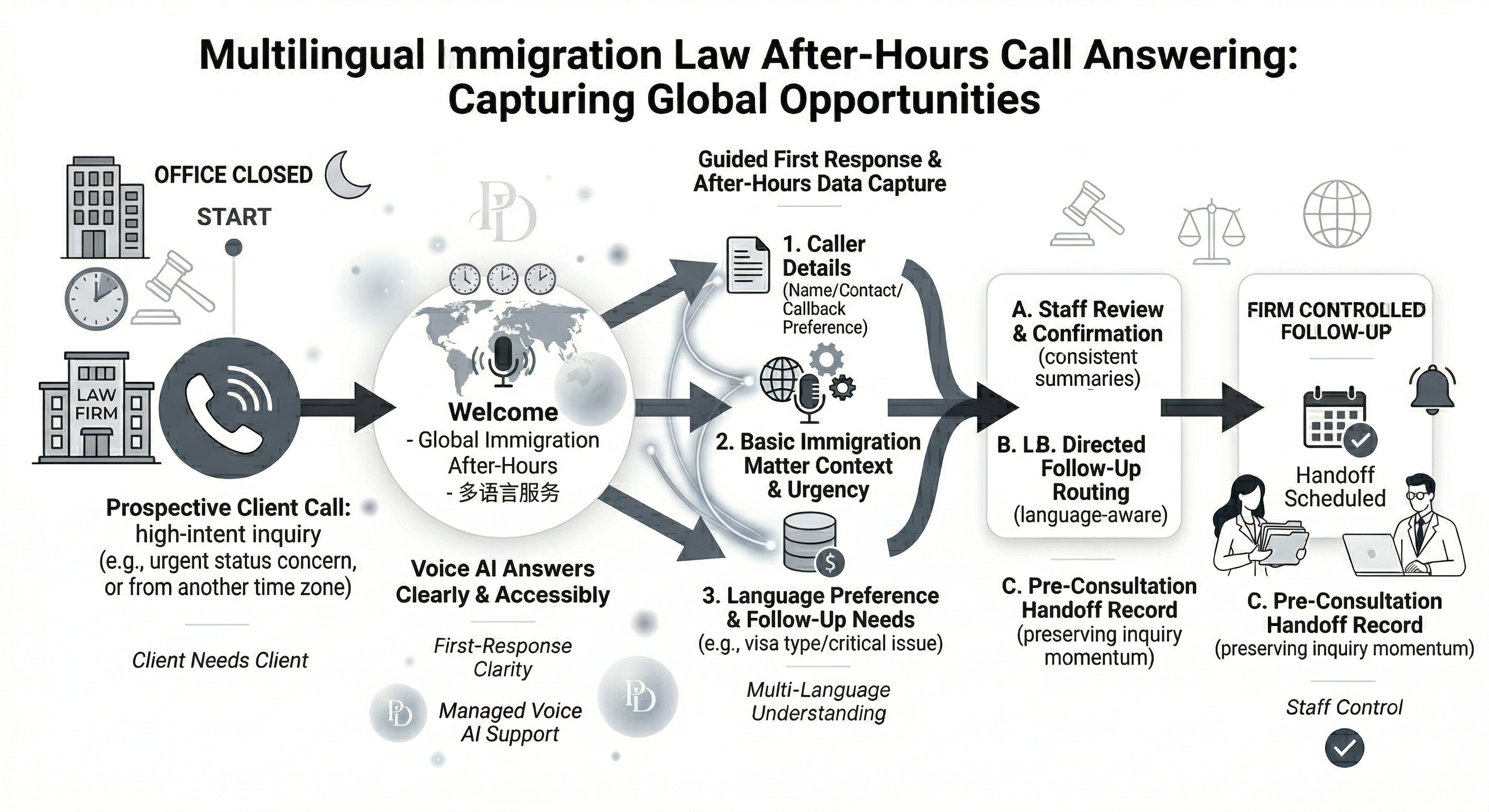 Voice AI after-hours intake support for immigration lawyers preserving high-intent consultation inquiries and callback details