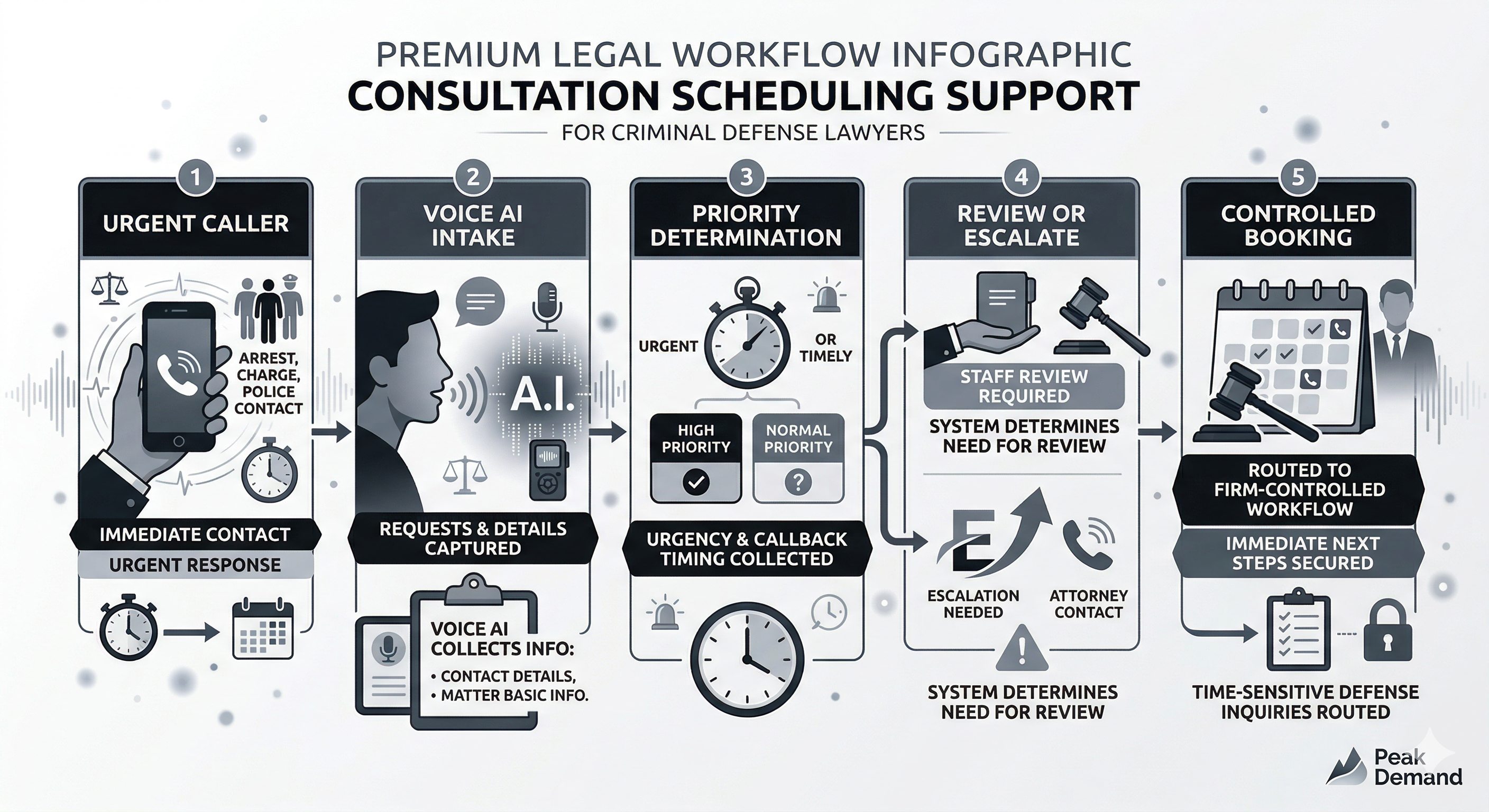 Voice AI consultation scheduling support for criminal defense lawyers preserving urgent inquiry momentum and staff follow-up
