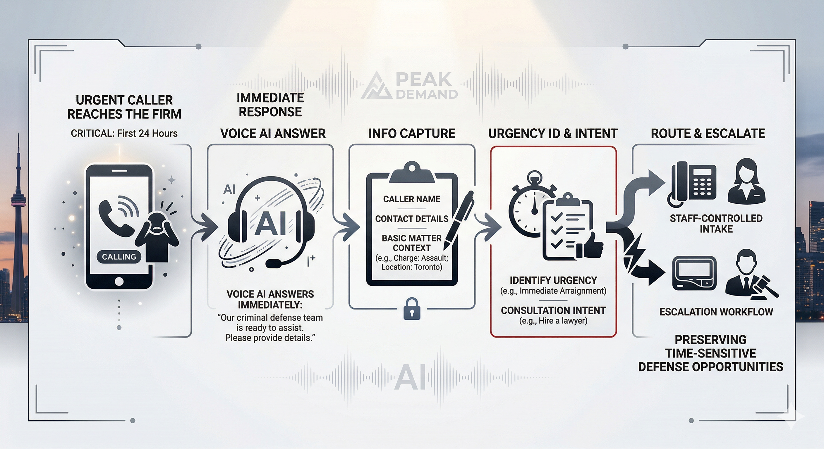 Voice AI receptionist support for criminal defense lawyers handling urgent new client inquiries and intake capture