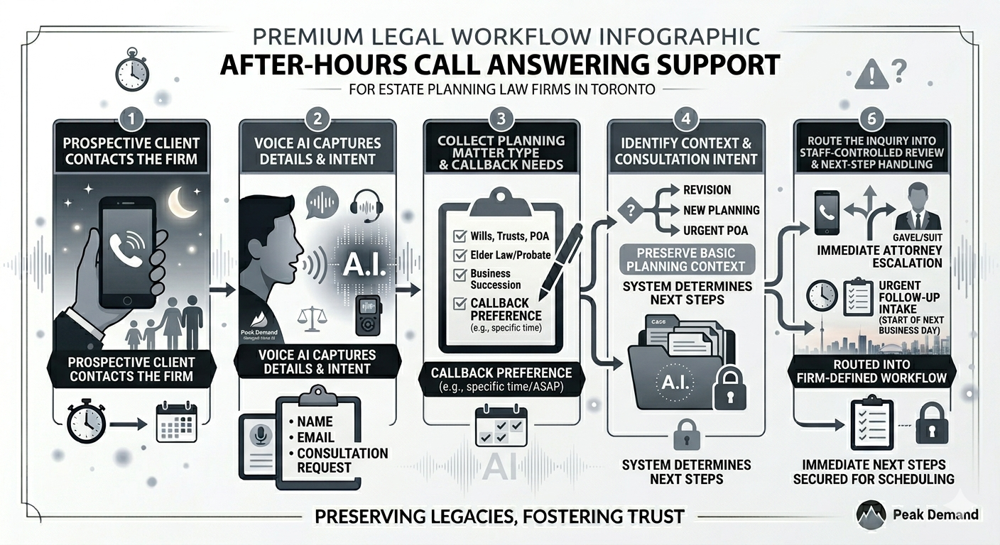 Voice AI after-hours intake support for estate planning law firms preserving consultation inquiries and callback details